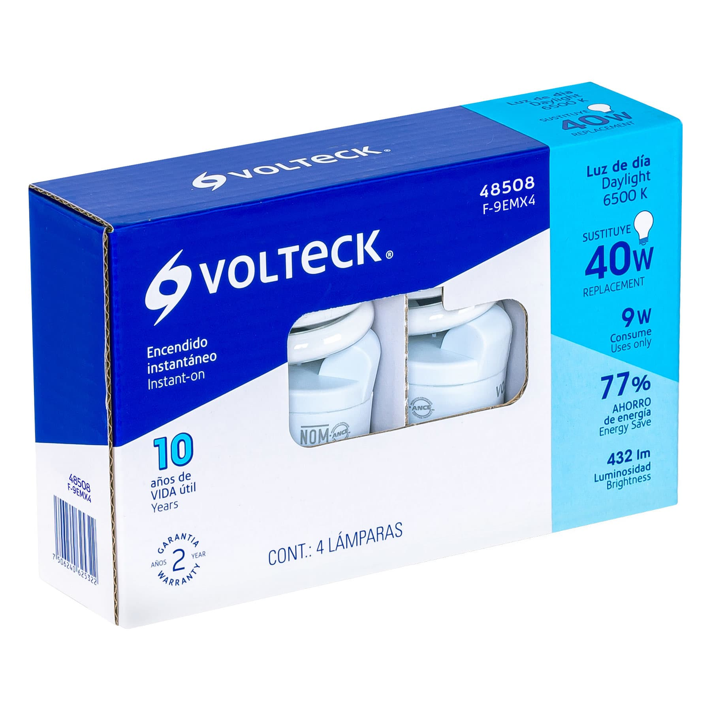 Lámpara 9 W, espiral mini, luz día, T2, en blister, 4 piezas