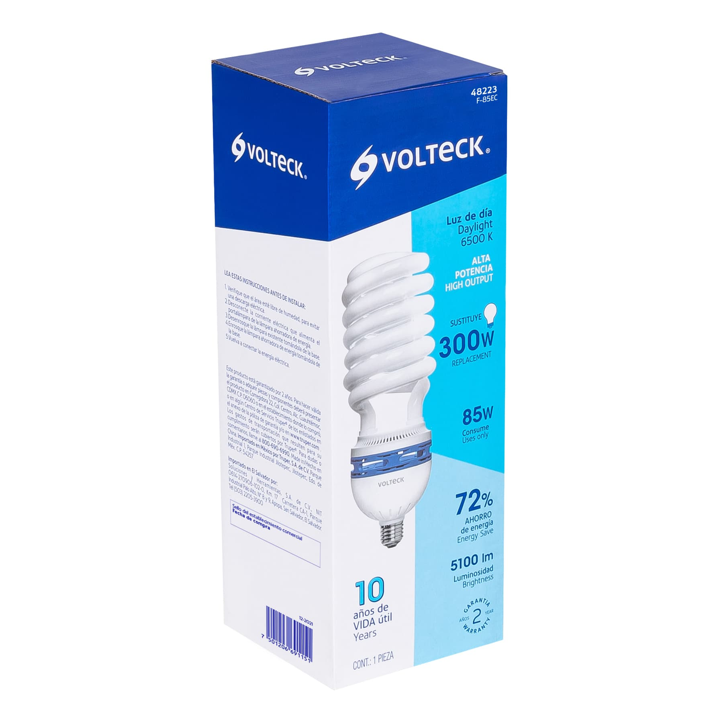 Lámpara 85 W, espiral, alta potencia, luz día, T5, en caja