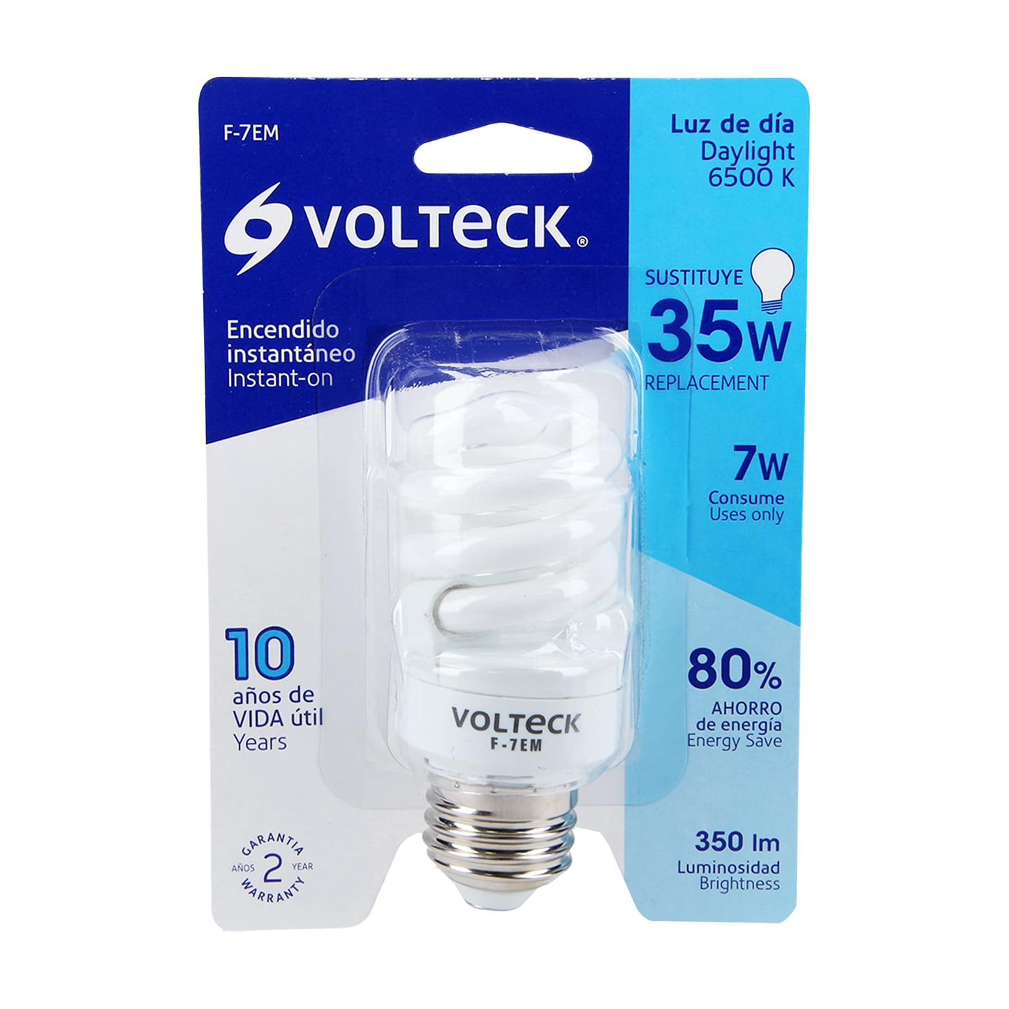 Lámpara 7 W, espiral mini, luz día, T2, en blister, Volteck