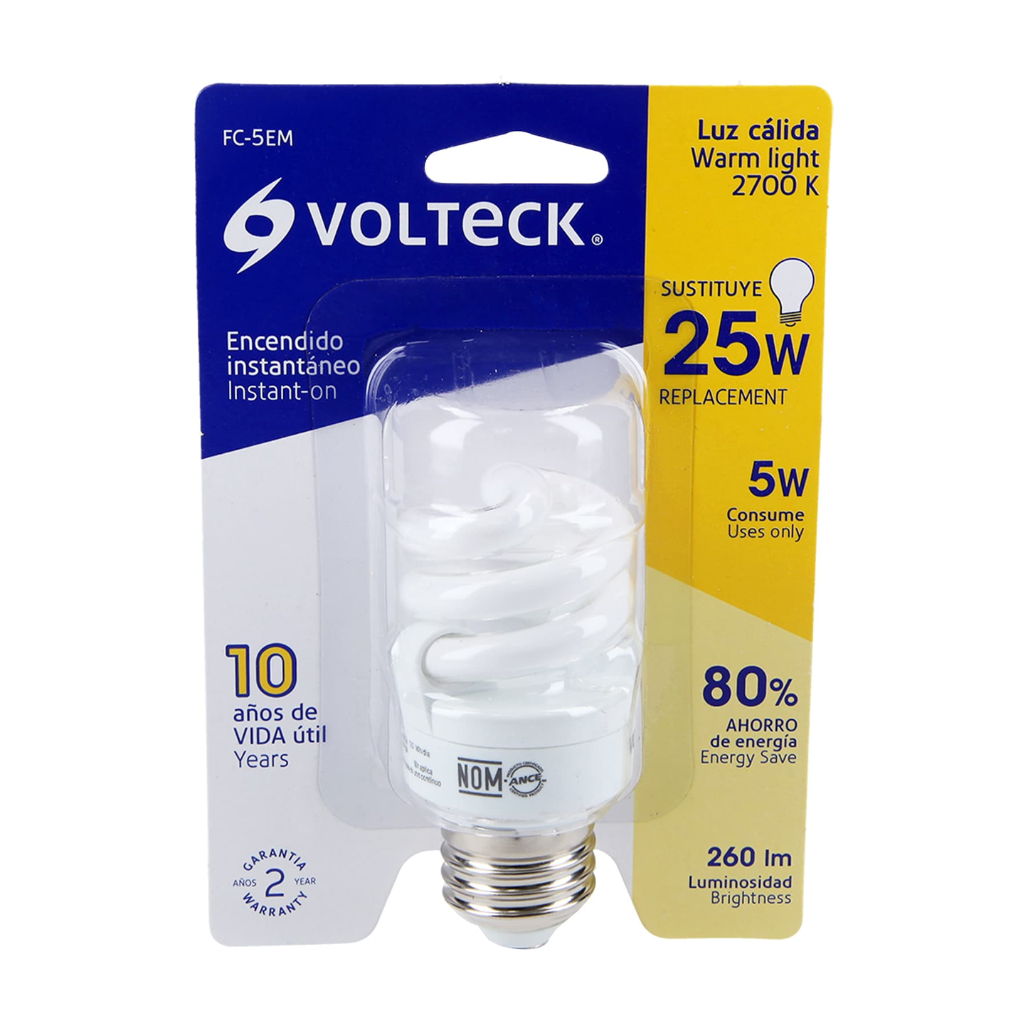 Lámpara 5 W, espiral mini, luz cálida, T2, en blister