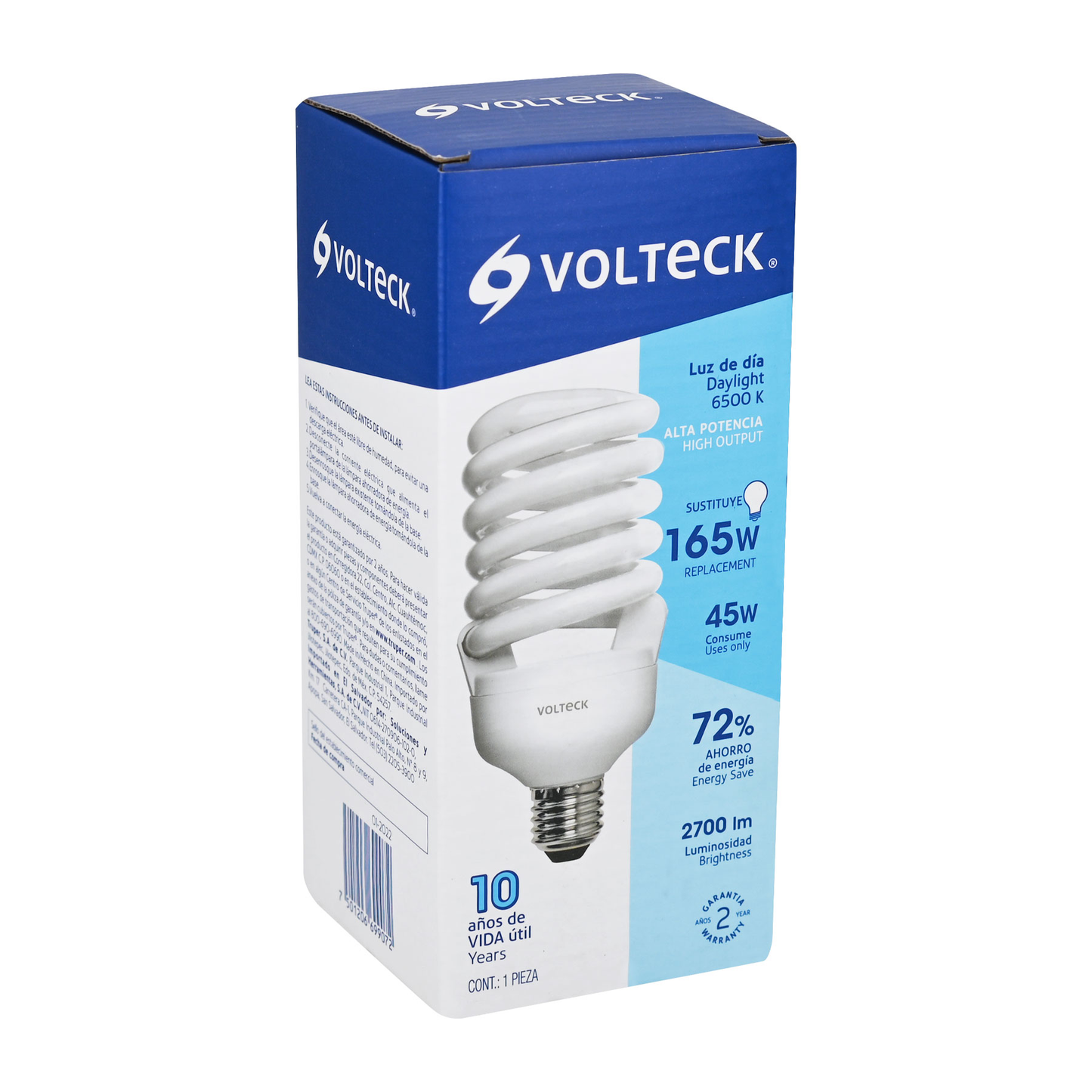 Lámpara 45 W, espiral, alta potencia, luz día, T4 , en caja