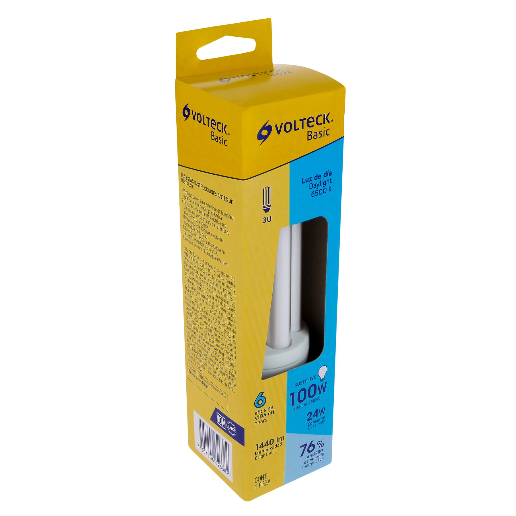 Lámpara 24 W, triples, luz día, T4, en caja , Volteck basic sustituye 48227