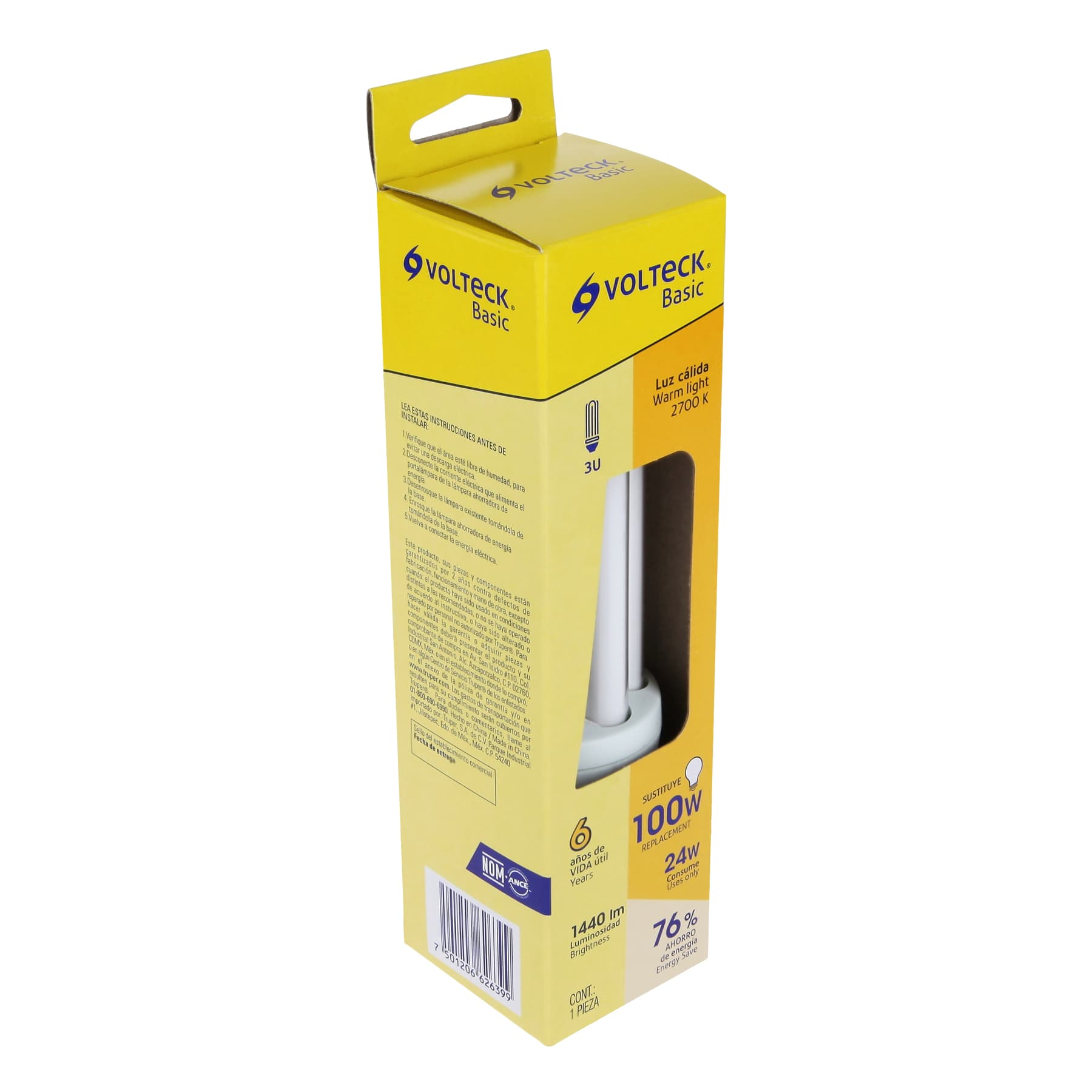 Lámpara 24 W, triples, luz cálida, T4,en caja ,Volteck basic