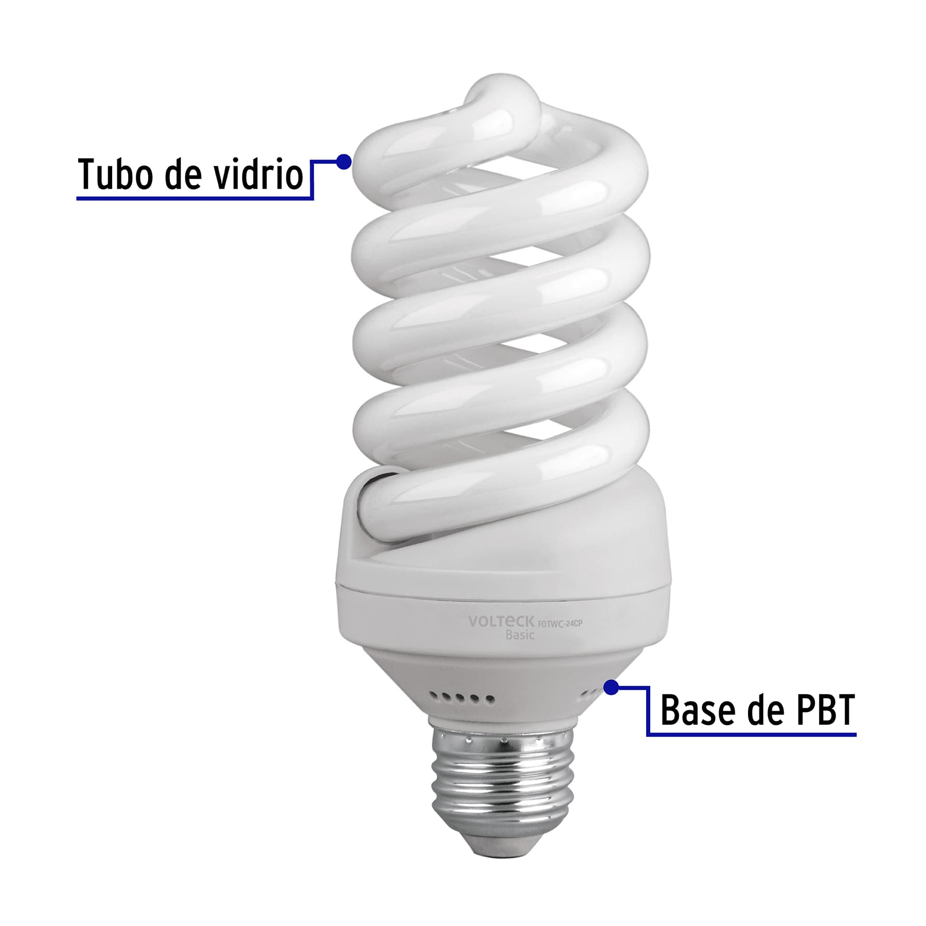 Lámpara 24 W, espiral, luz cálida, T4,en caja ,Volteck basic