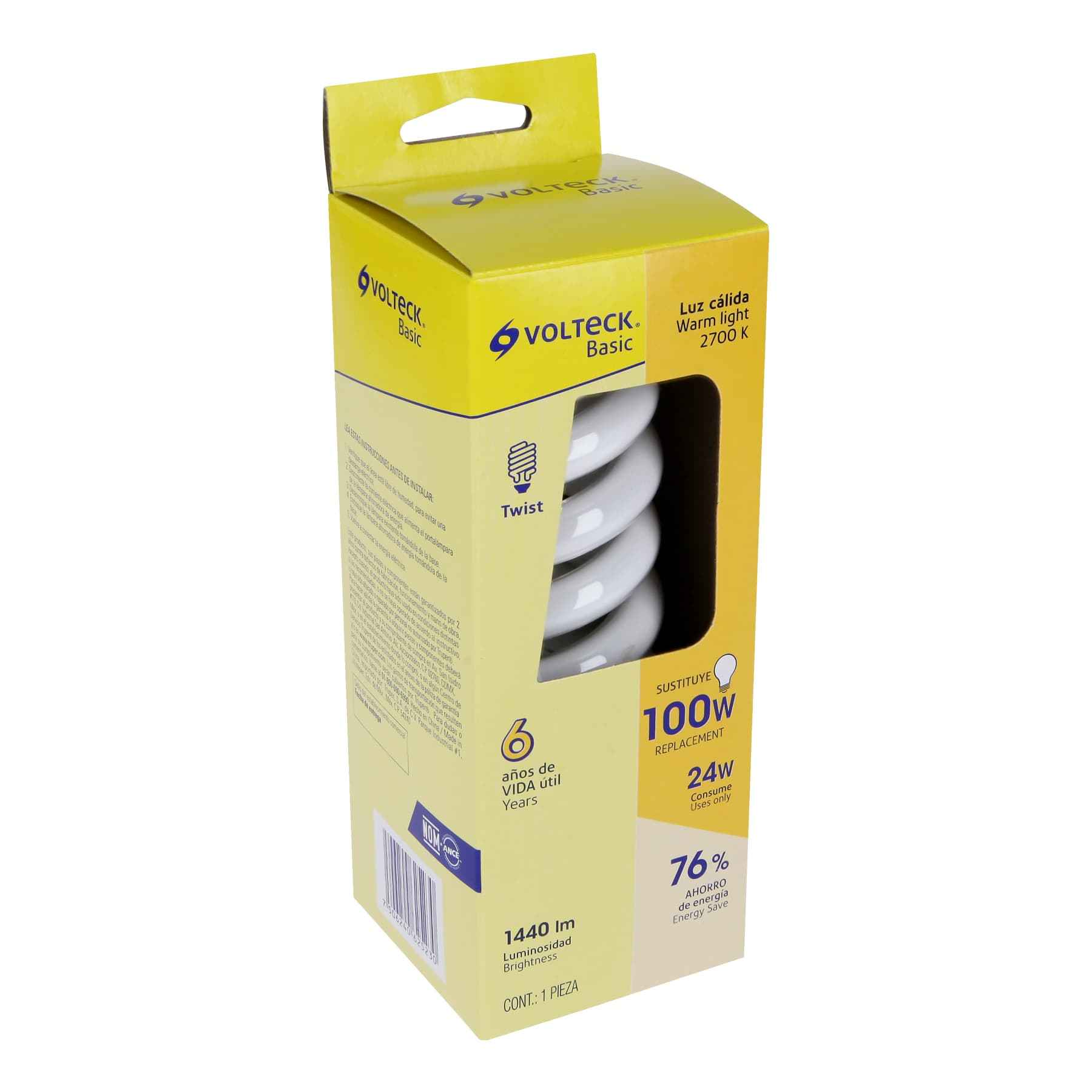 Lámpara 24 W, espiral, luz cálida, T4,en caja ,Volteck basic