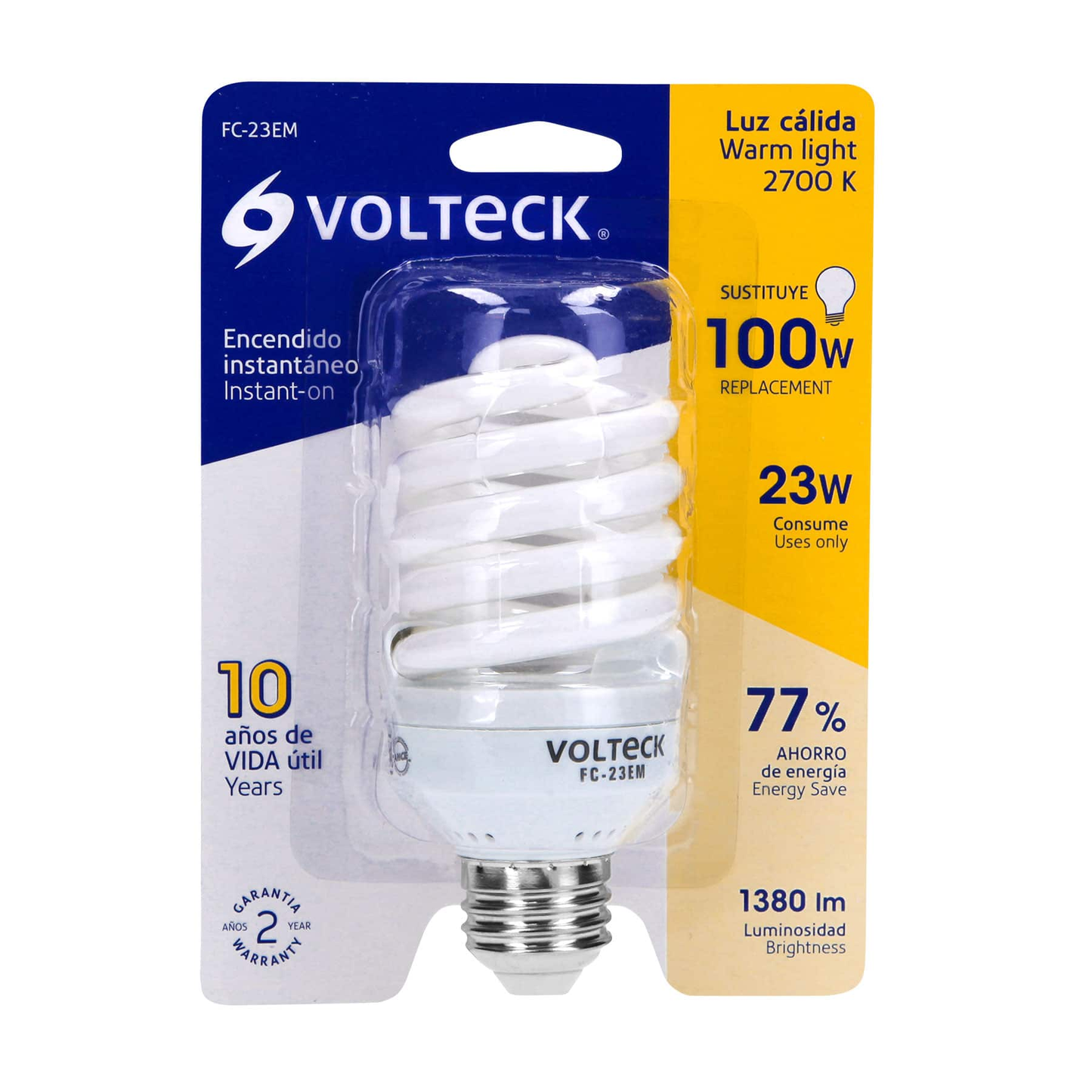 Lámpara 23 W, espiral mini, luz cálida, T2, en blister