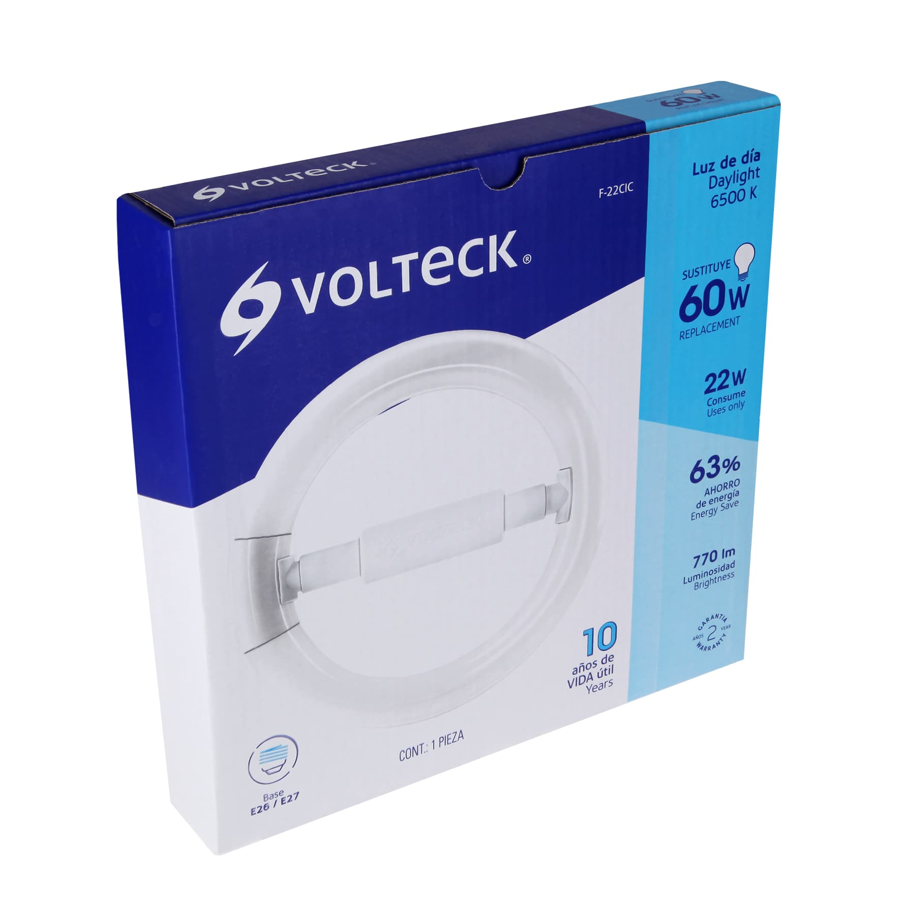Lámpara 22 W, circular, luz día, T9, en caja, Volteck