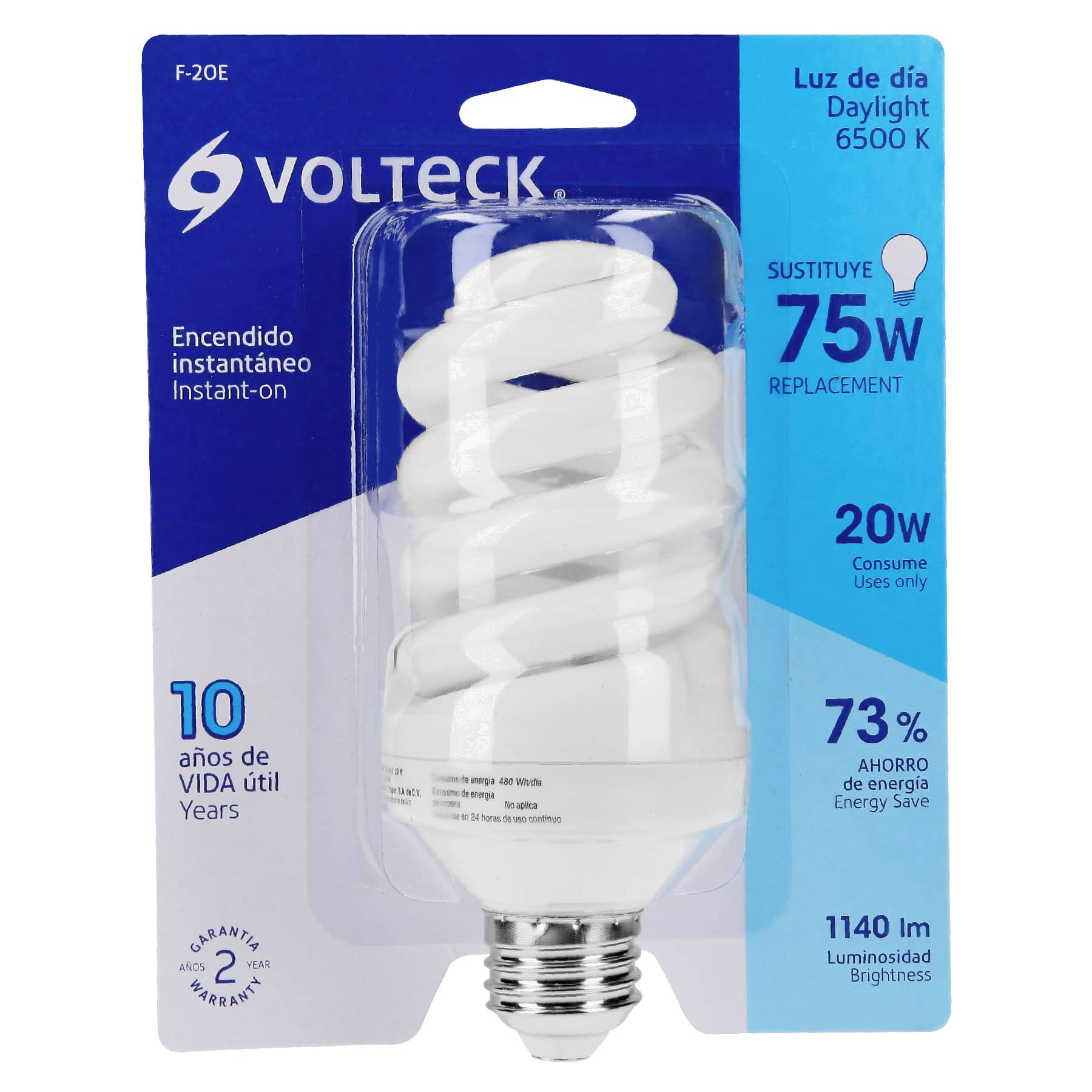 Lámpara 20 W, espiral, luz día, T4, en blister, Volteck