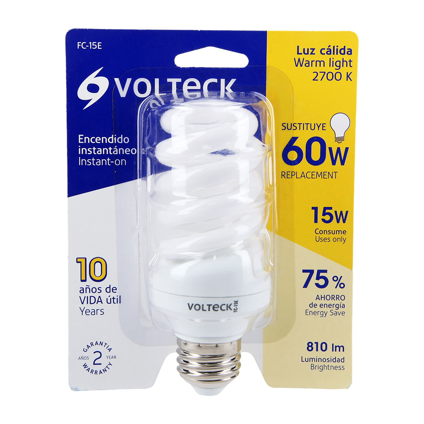 Lámpara 15W, espiral, luz cálida, T4, en blister, Volteck