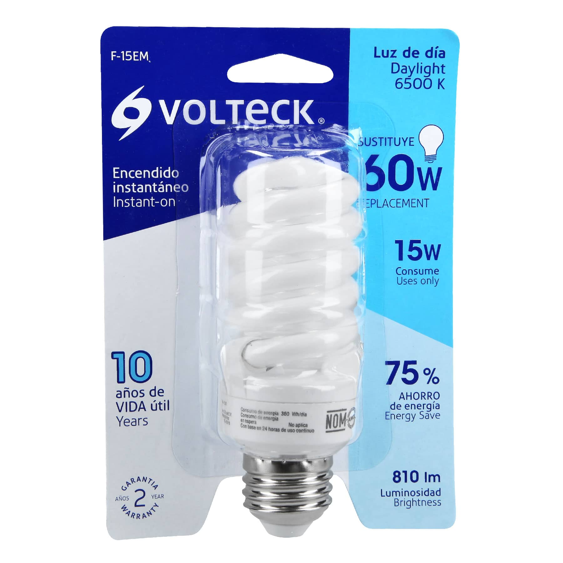 Lámpara 15 W, espiral mini, luz día, T2, en blister, Volteck