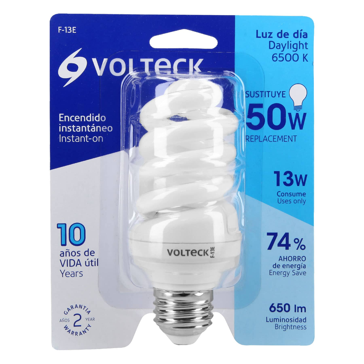 Lámpara 13 W, espiral, luz día, T3, en blister, Volteck