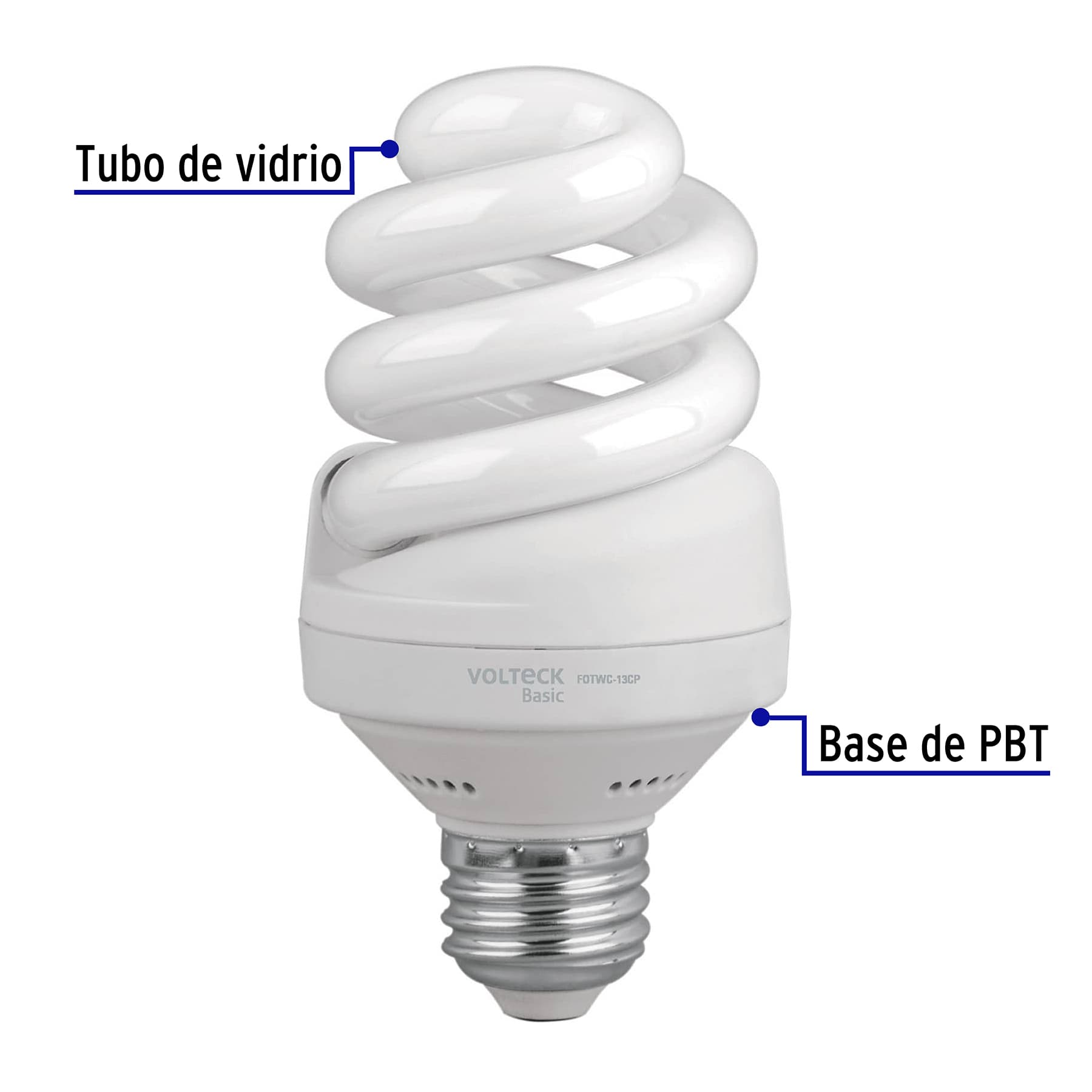 Lámpara 13 W, espiral, luz cálida, T4,en caja ,Volteck basic sustituye 48214