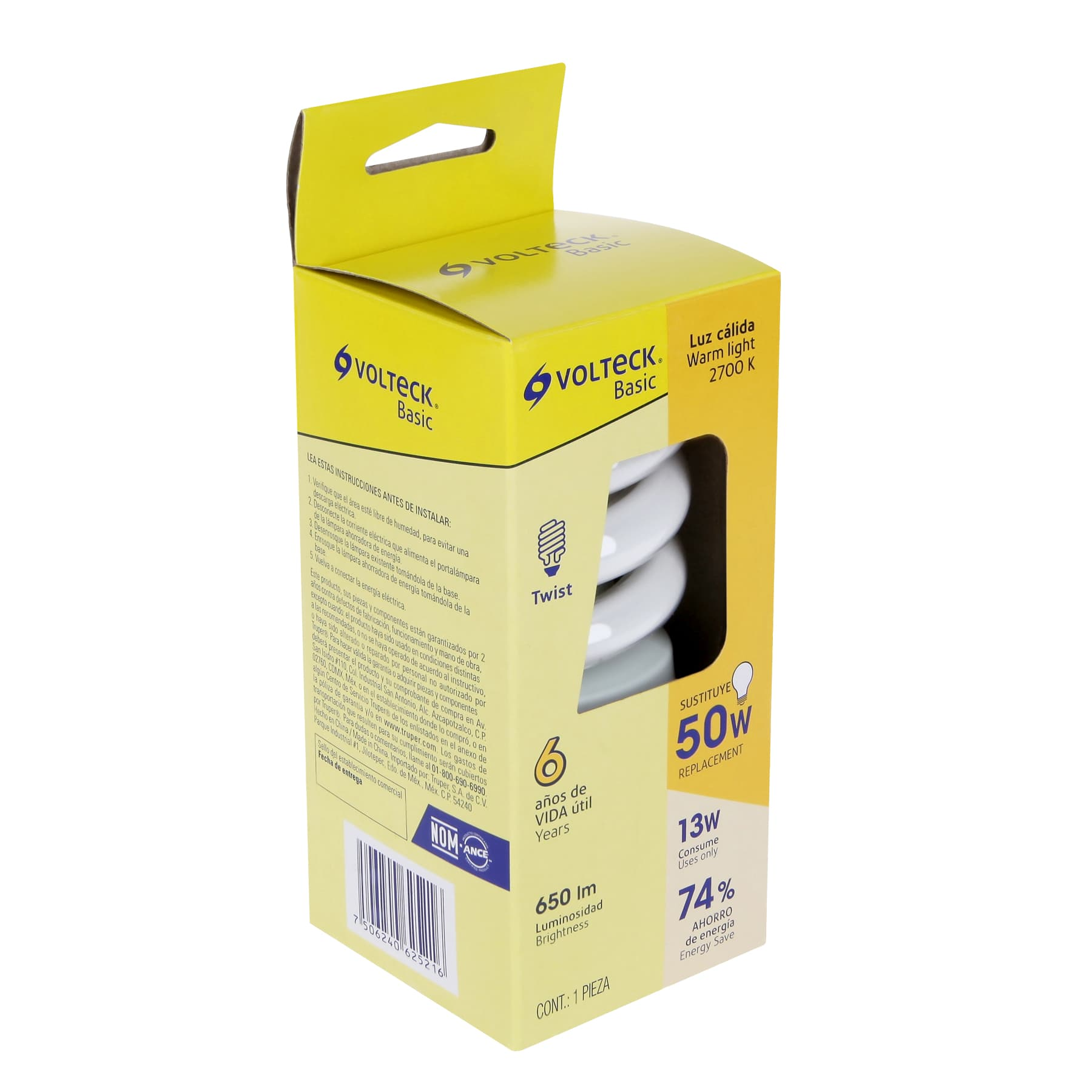 Lámpara 13 W, espiral, luz cálida, T4,en caja ,Volteck basic sustituye 48214