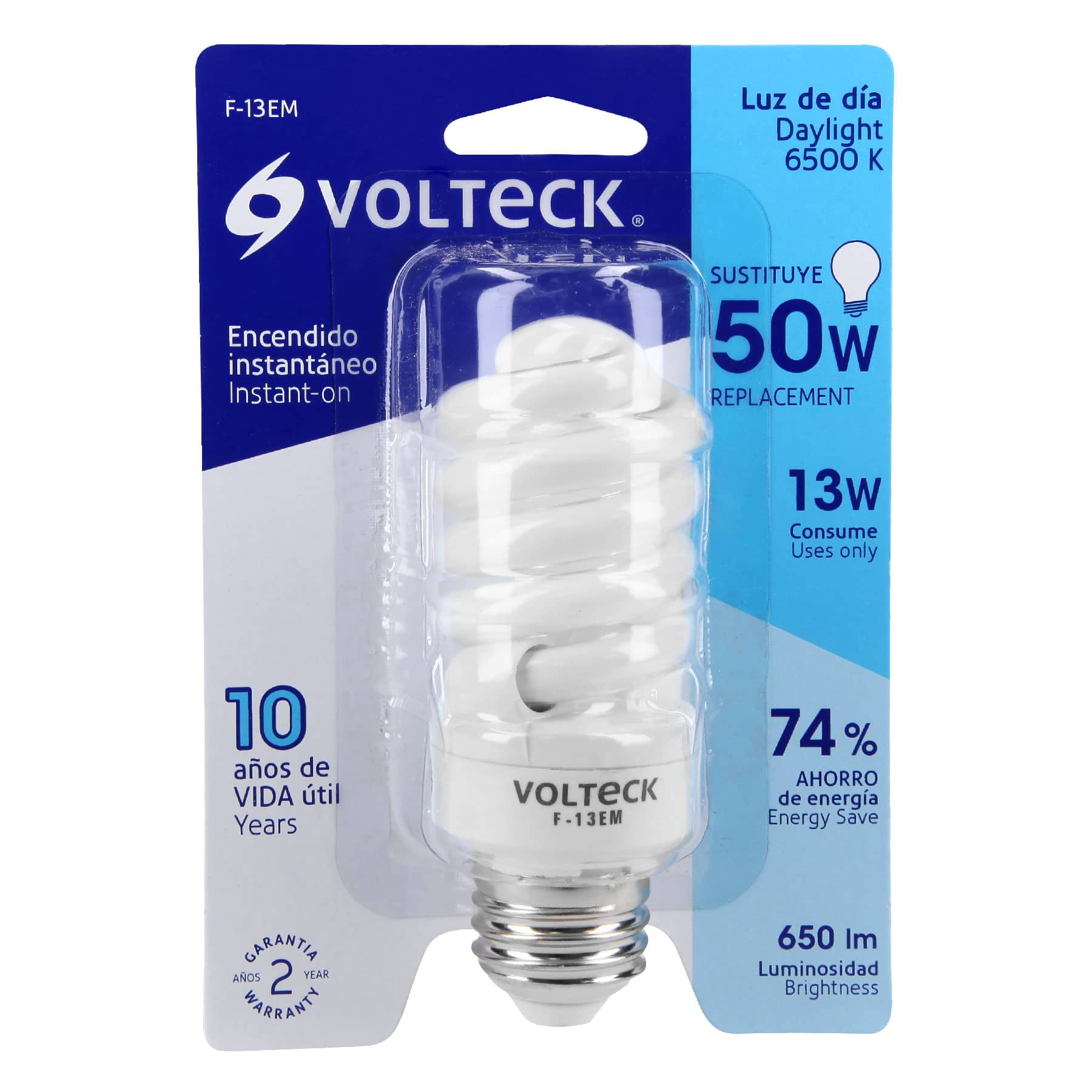 Lámpara 13 W, espiral mini, luz día, T2, en blister, Volteck