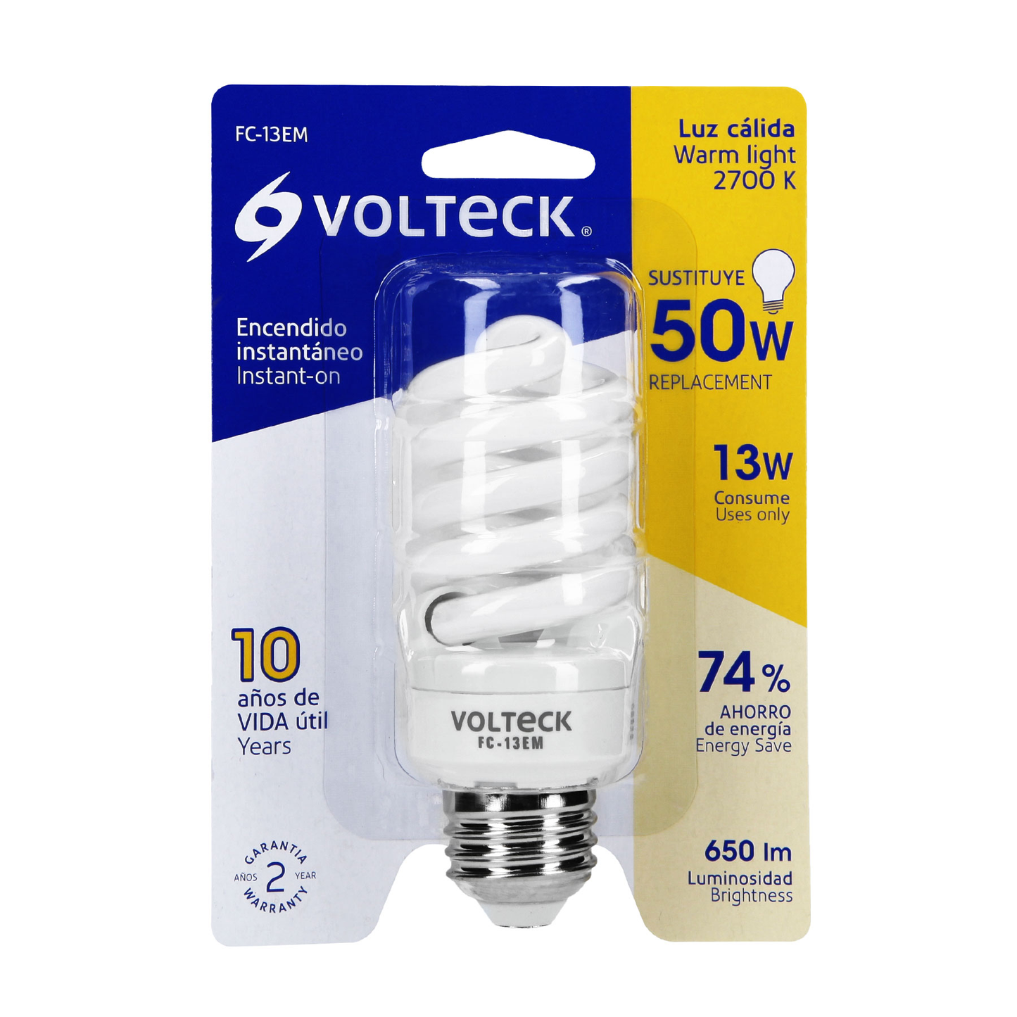 Lámpara 13 W, espiral mini, luz cálida, T2, en blister