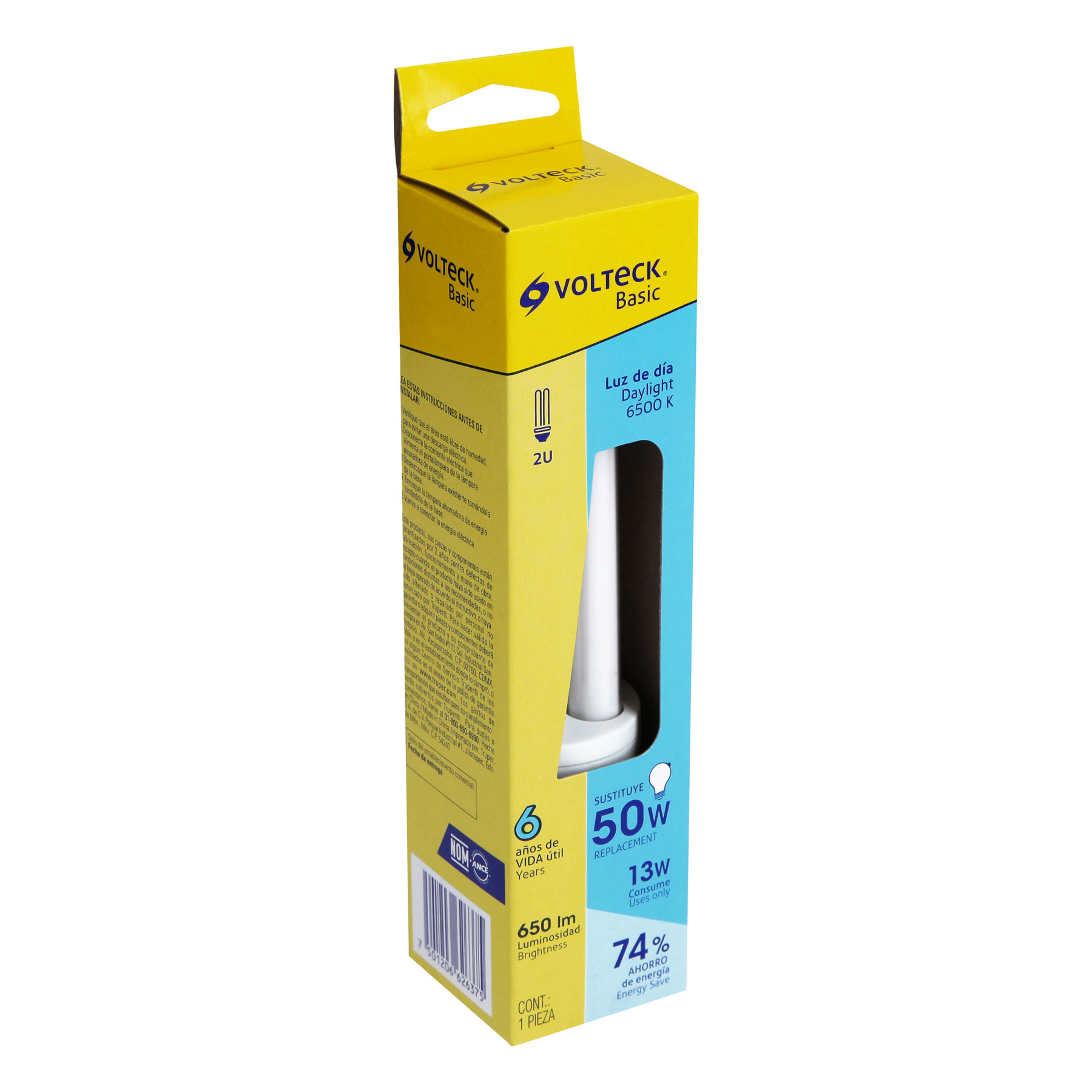 Lámpara 13 W, dobles, luz día, T4, en caja , Volteck basic