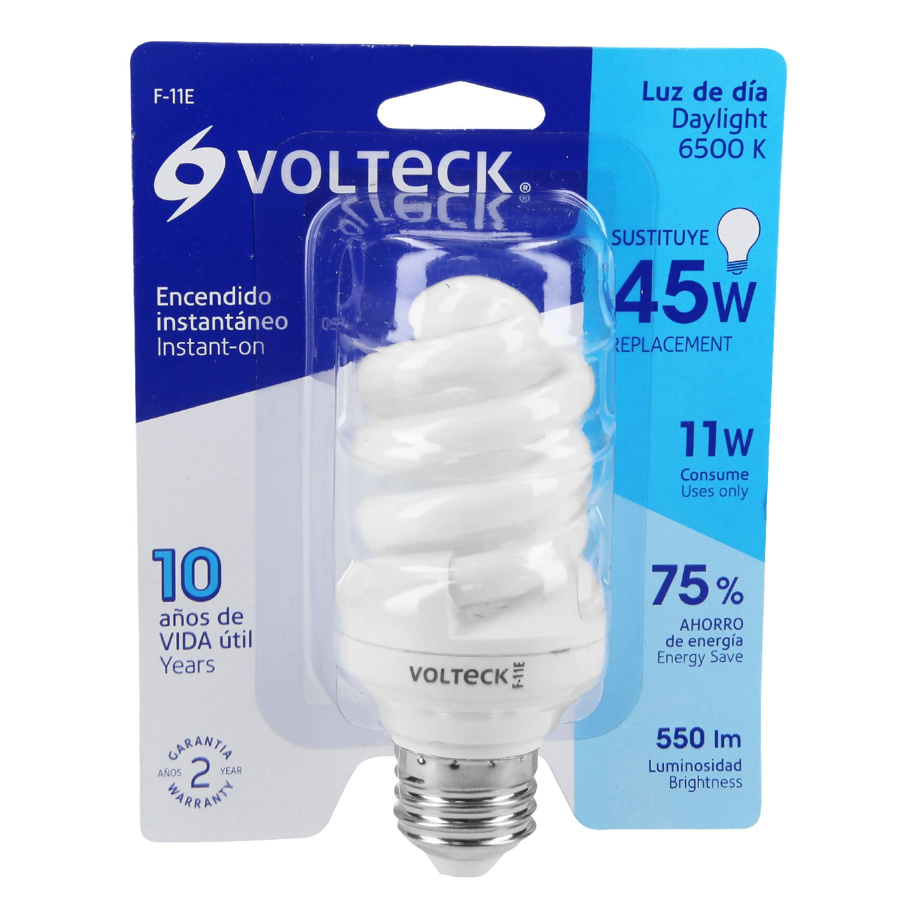 Lámpara 11 W, espiral, luz día, T3, en blister, Volteck