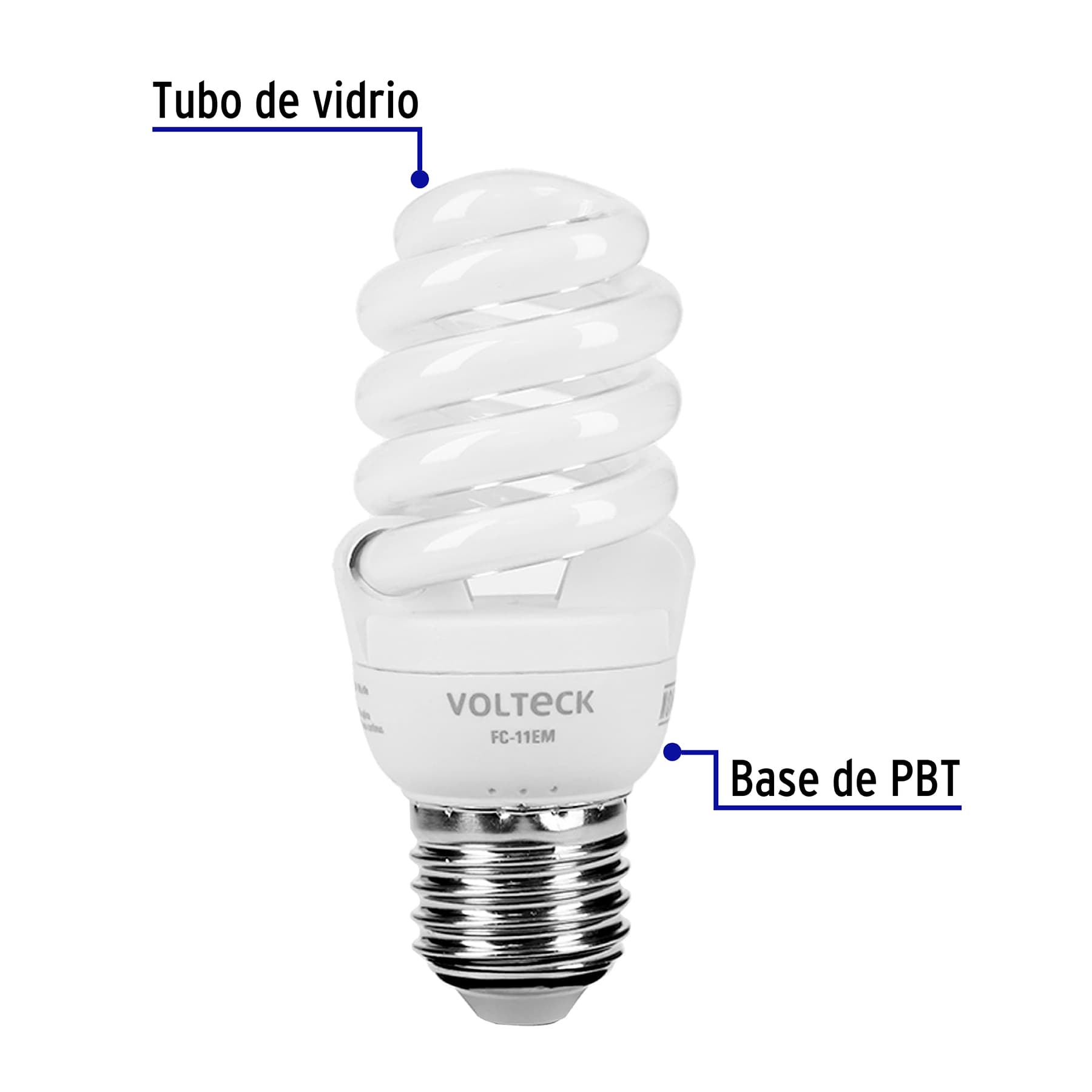 Lámpara 11 w, espiral mini, luz cálida, T2, blister, Volteck