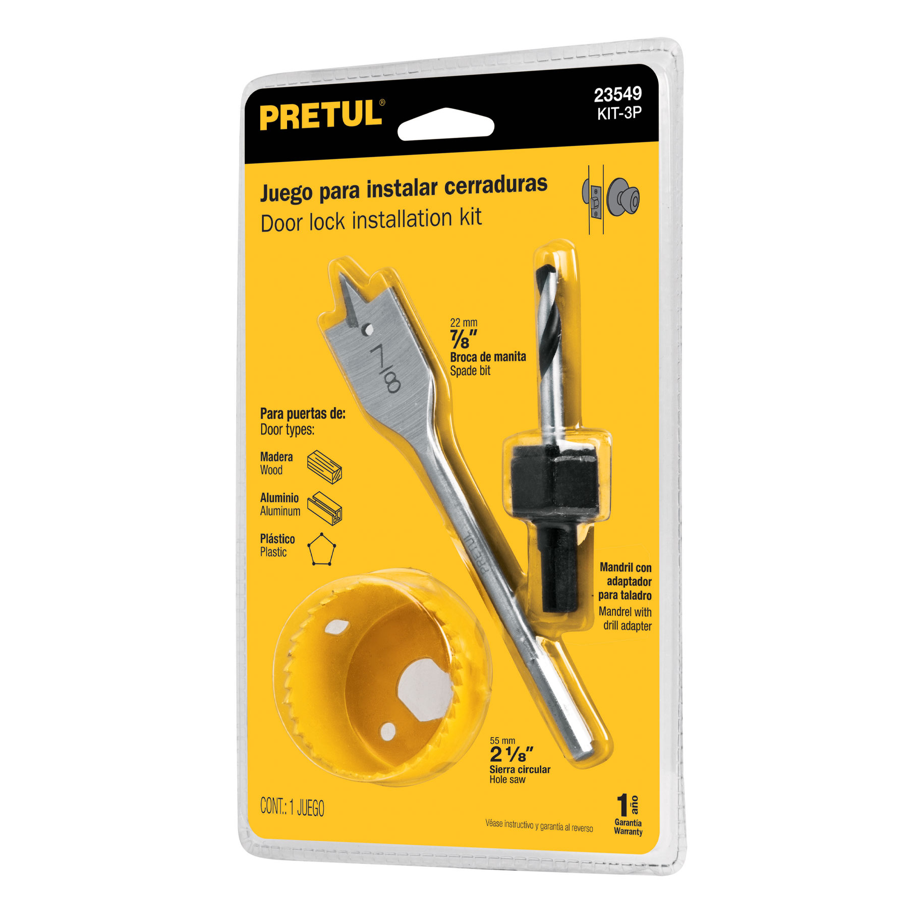 Kit3 brocasierras para madera para cerraduras,blister,Pretul
