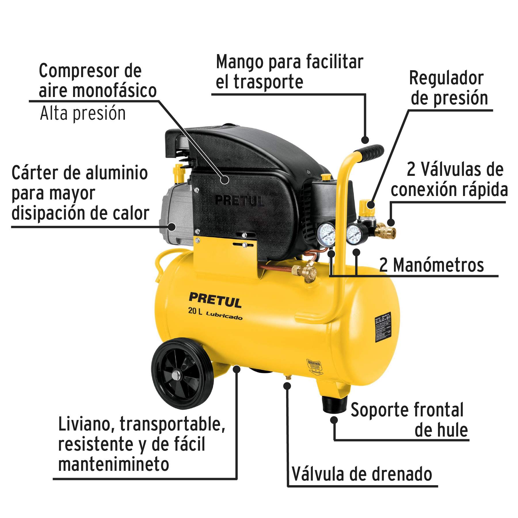 Kit, compresor 20 L ,3-1/2 HP,manguera PVC y pistola ,Pretul
