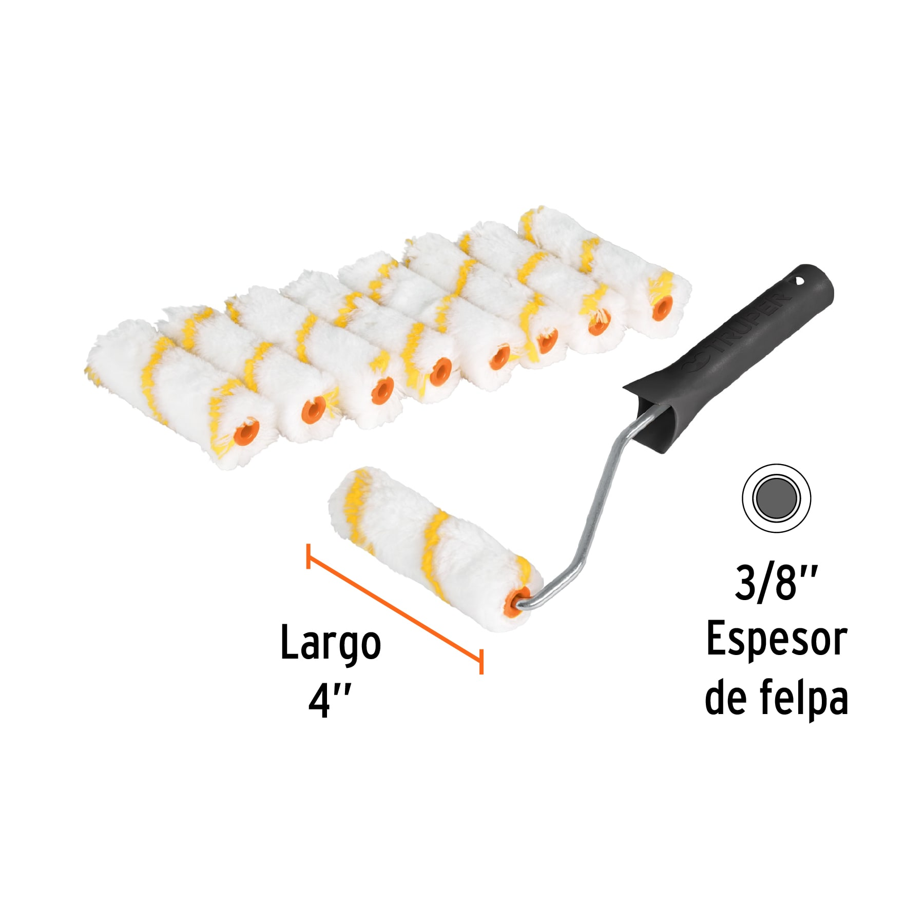 Kit 9 repuestos de mini rodillos de 4" y 1 maneral