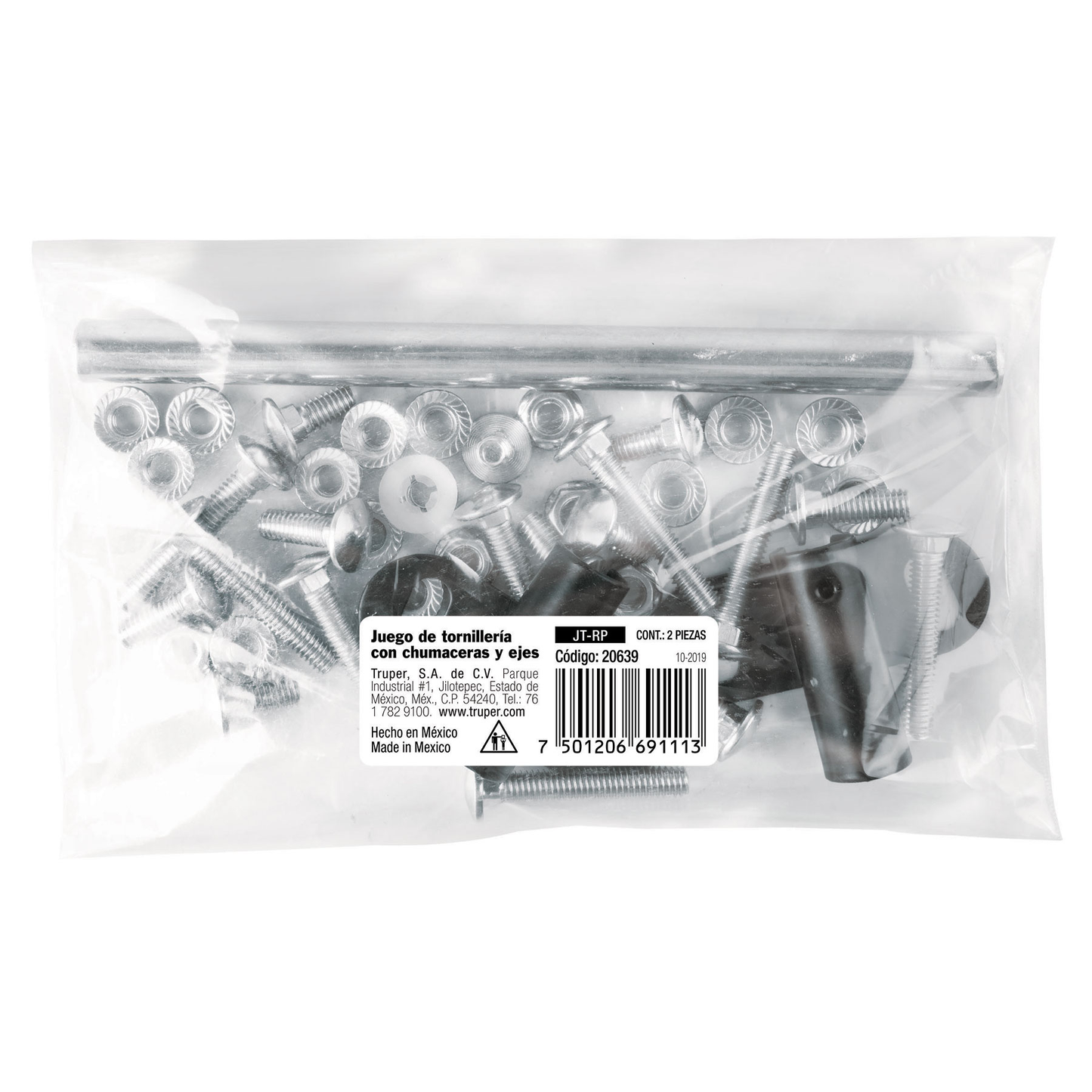 Juego tornillería con chumaceras y ejes p/carretillas Truper