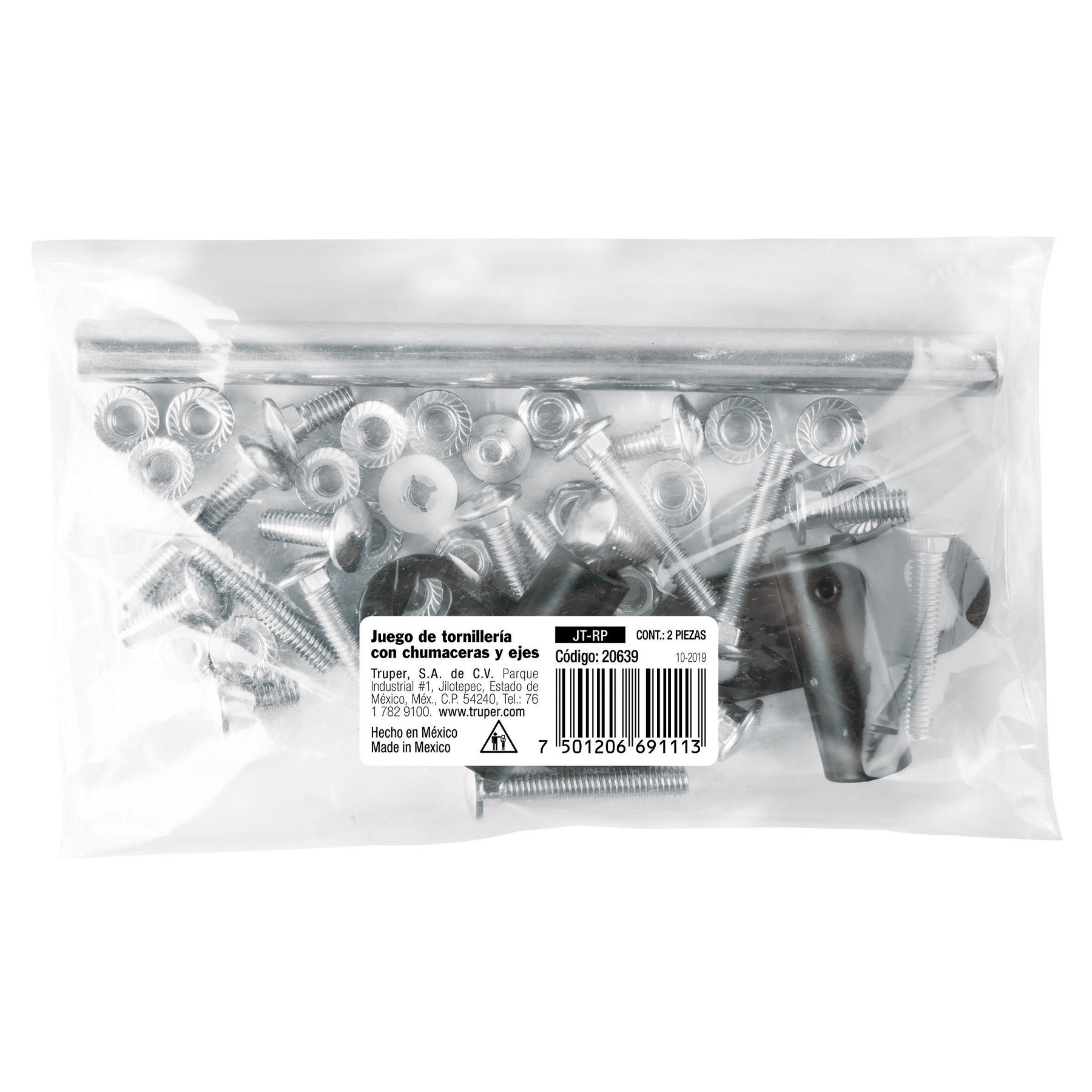 Juego tornillería con chumaceras y ejes p/carretillas Truper