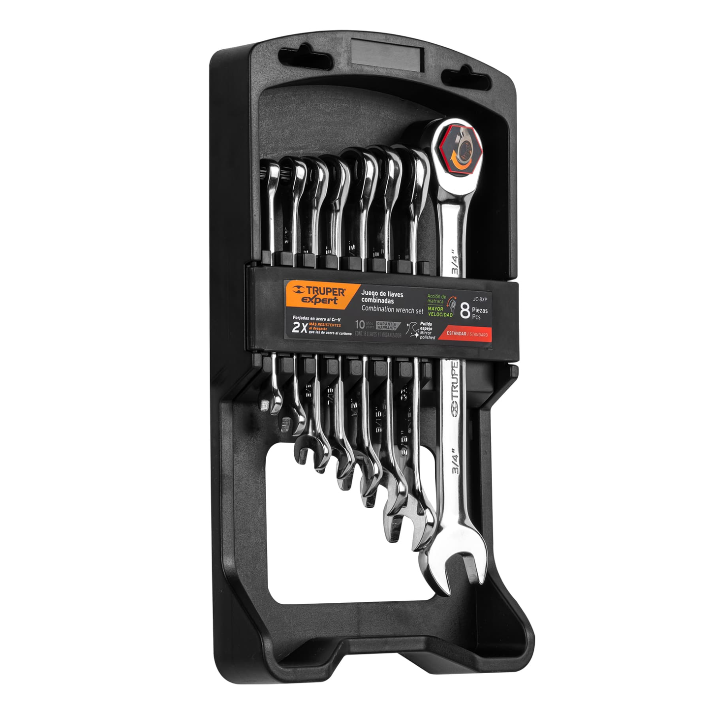 Juego llaves combinadas con matraca, 8 pzas, Truper Expert