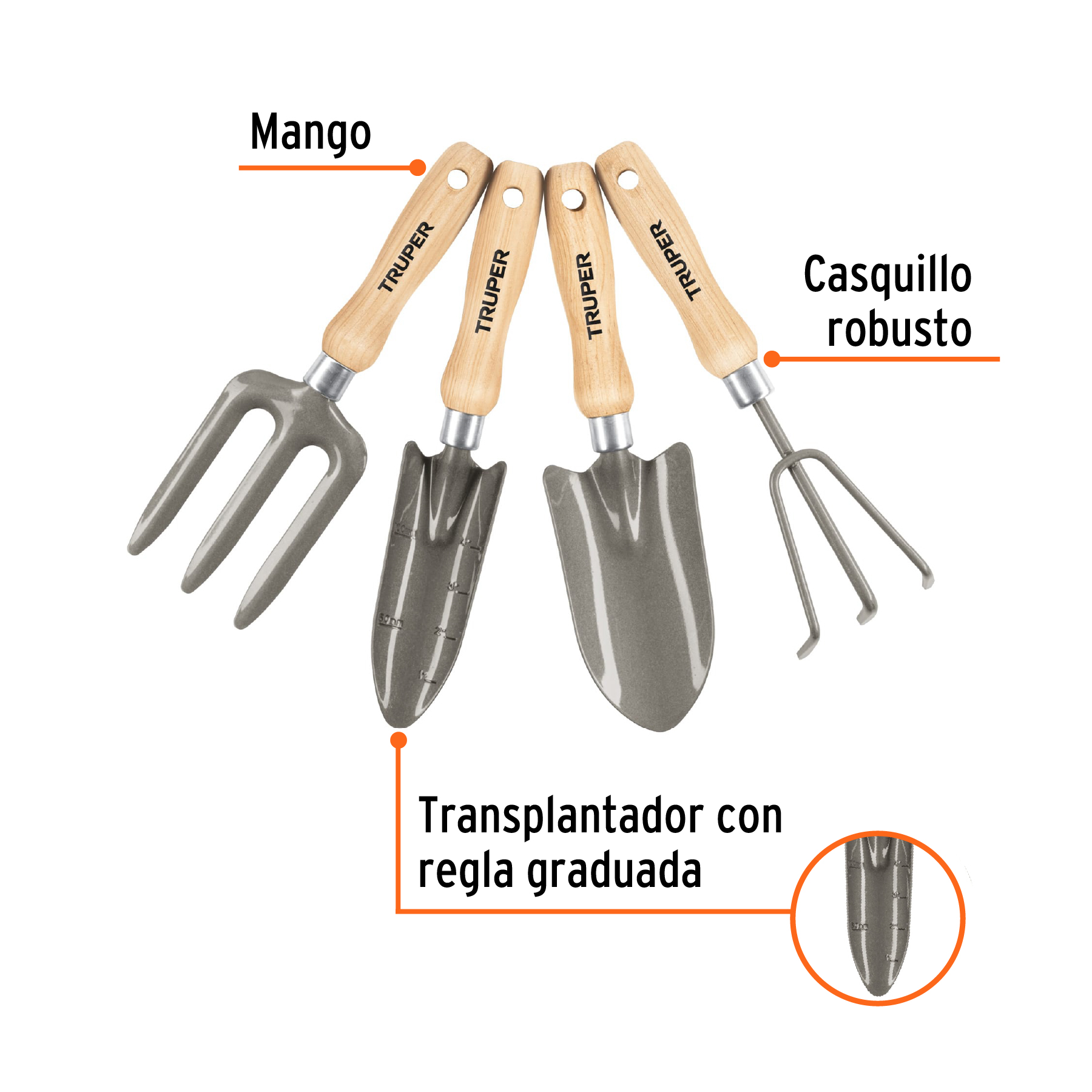 Juego herramientas para jardín 4 piezas, 6"