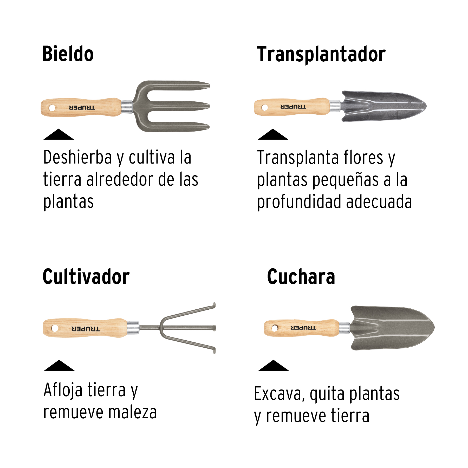 Juego herramientas para jardín 4 piezas, 6"