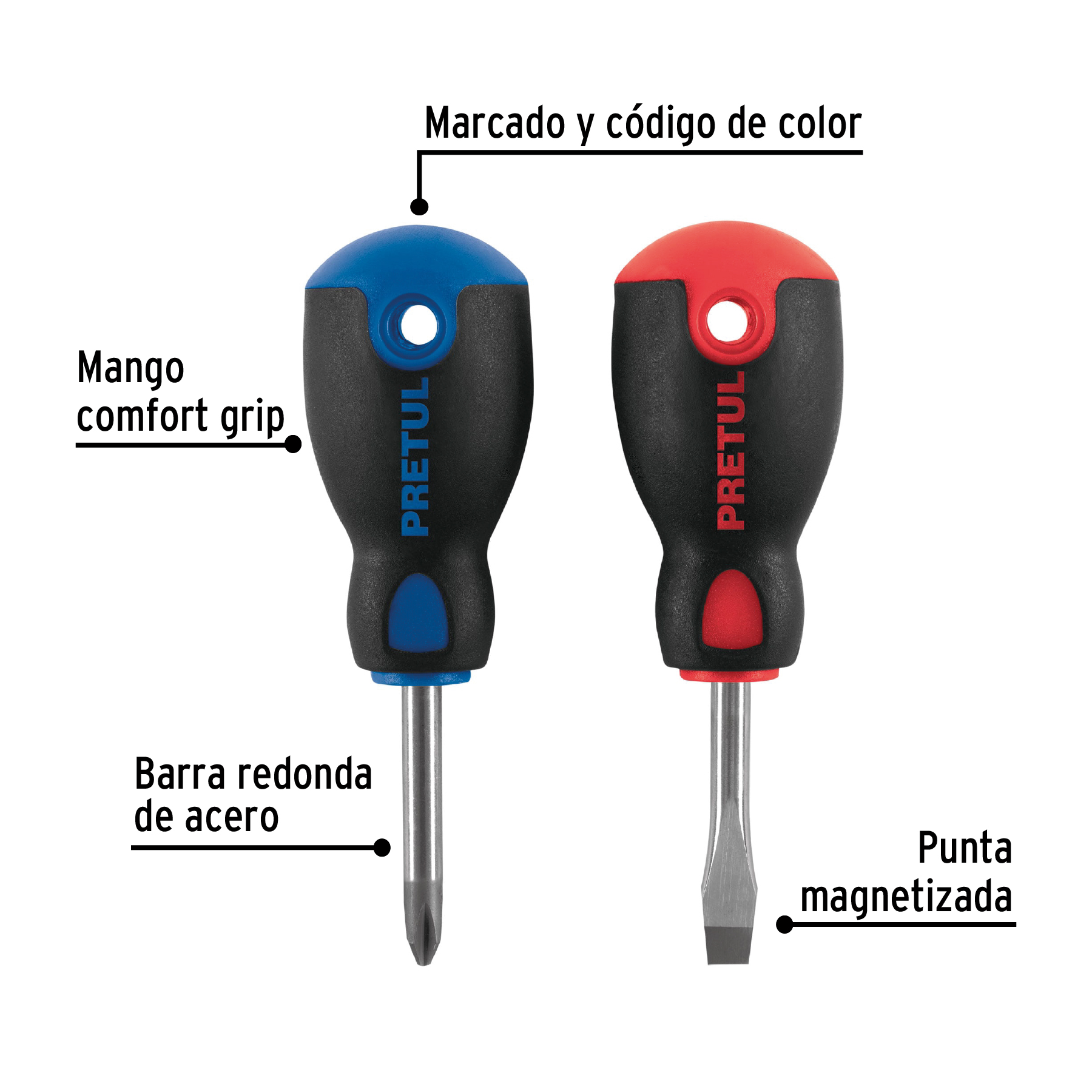 Juego desarmadores, tipo trompo, 2 pzas,comfort grip, pretul