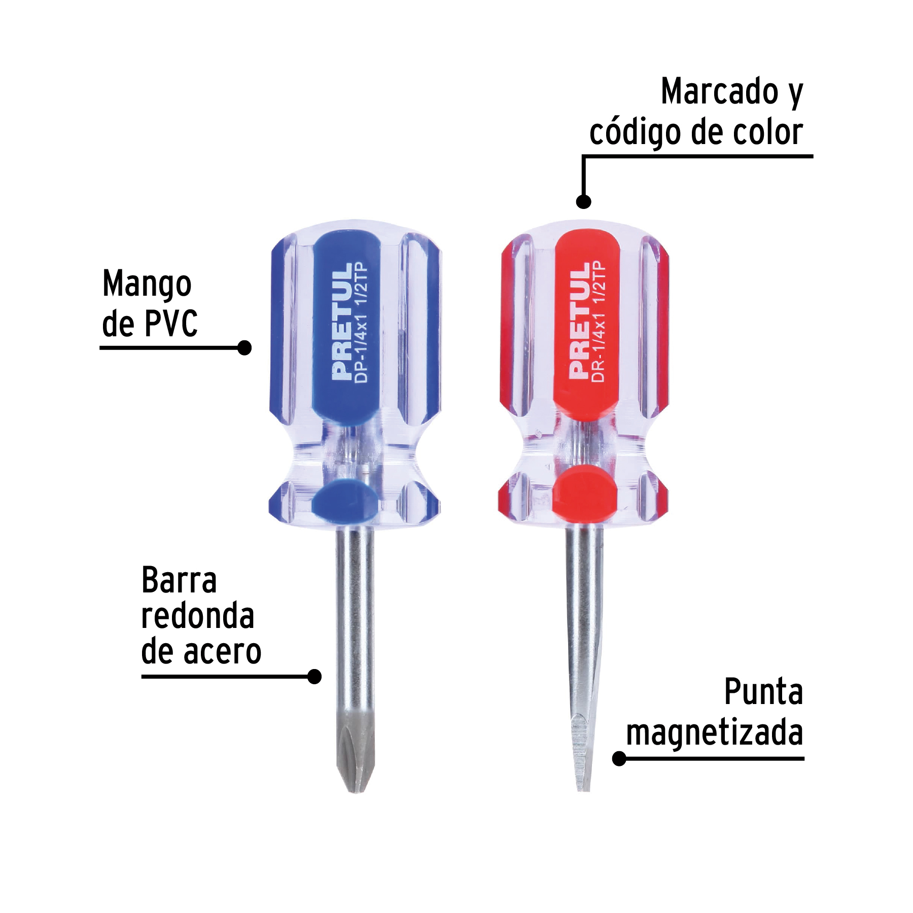 Juego desarmadores, tipo trompo, 2 piezas, pvc, pretul