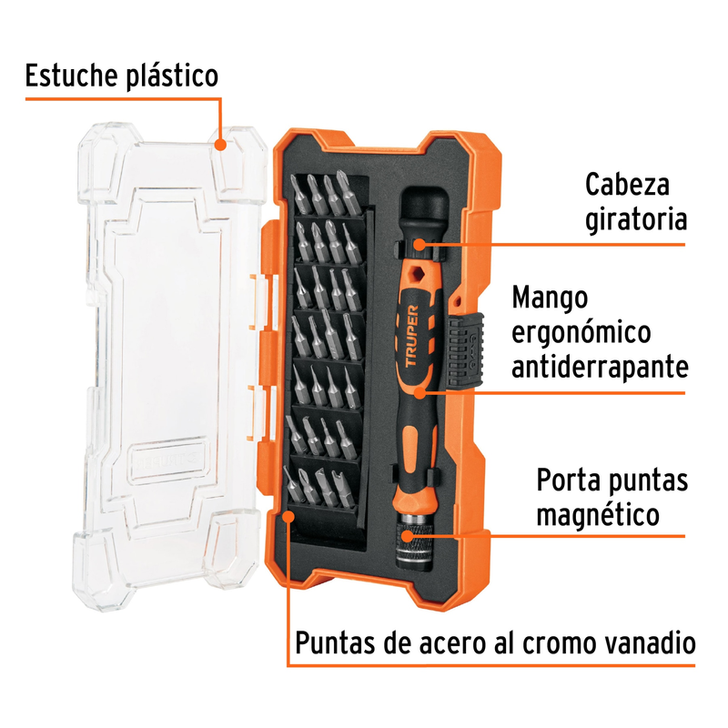 Juego desarmadores de precisión, punta intercambiable,29pzas