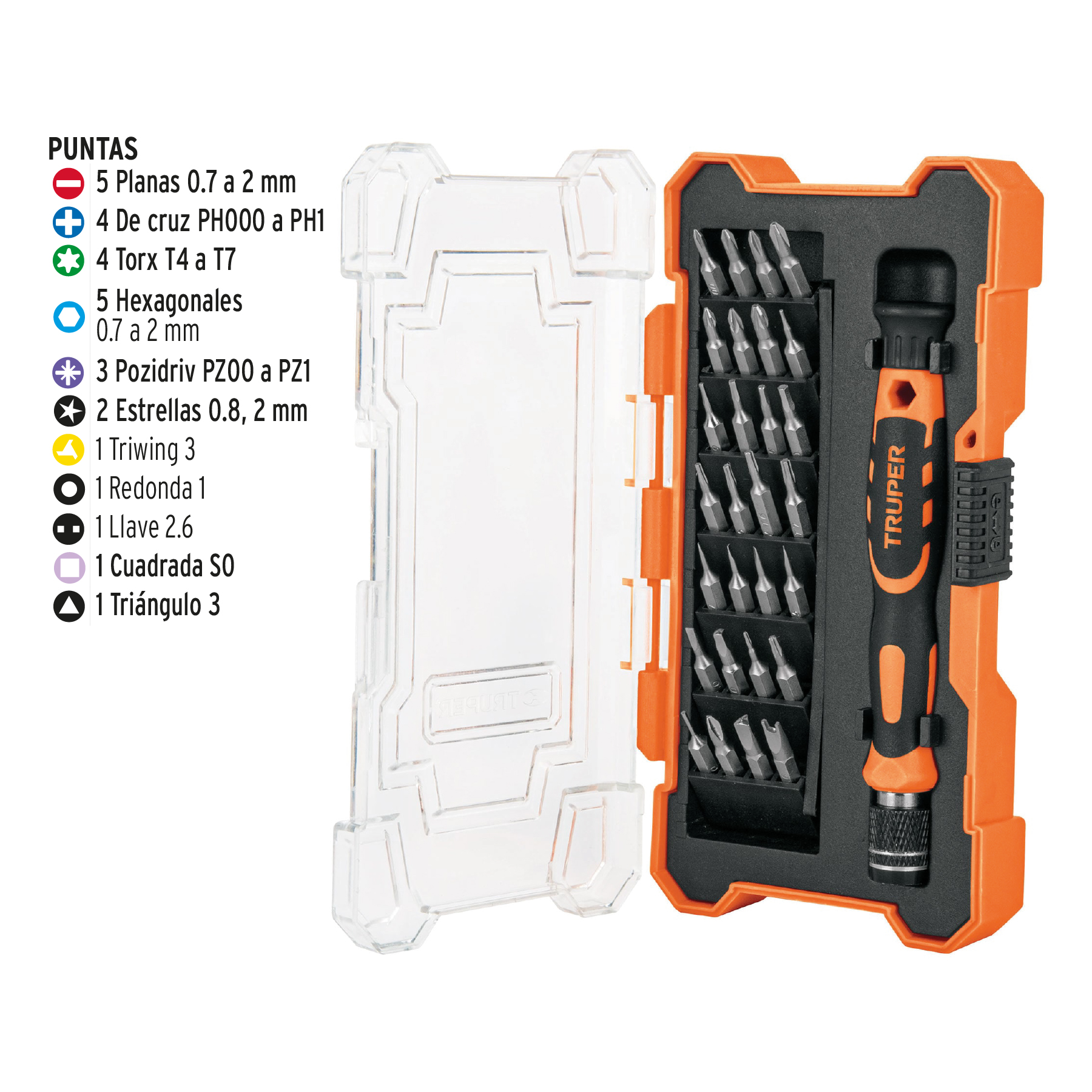 Juego desarmadores de precisión, punta intercambiable,29pzas