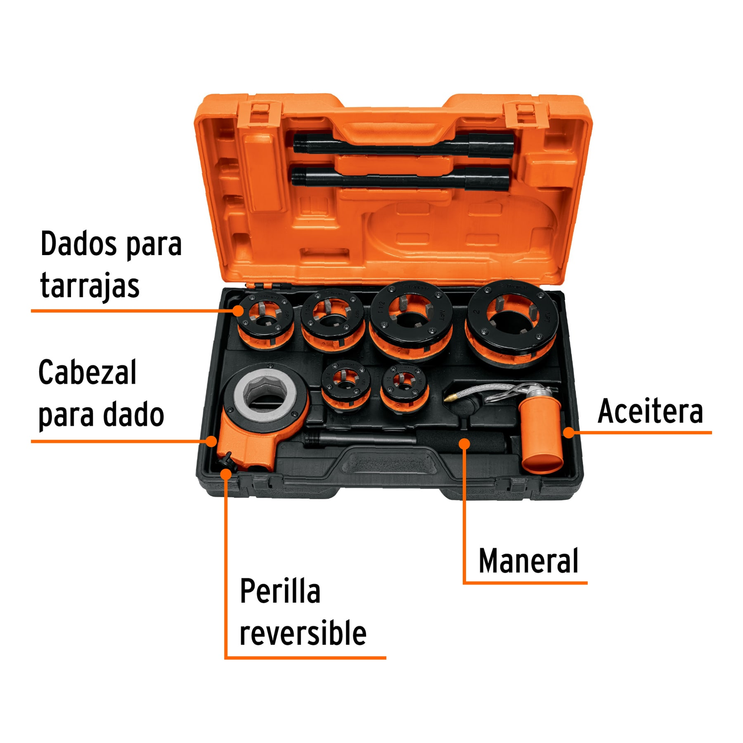 Juego de tarrajas para tubo, 9 piezas