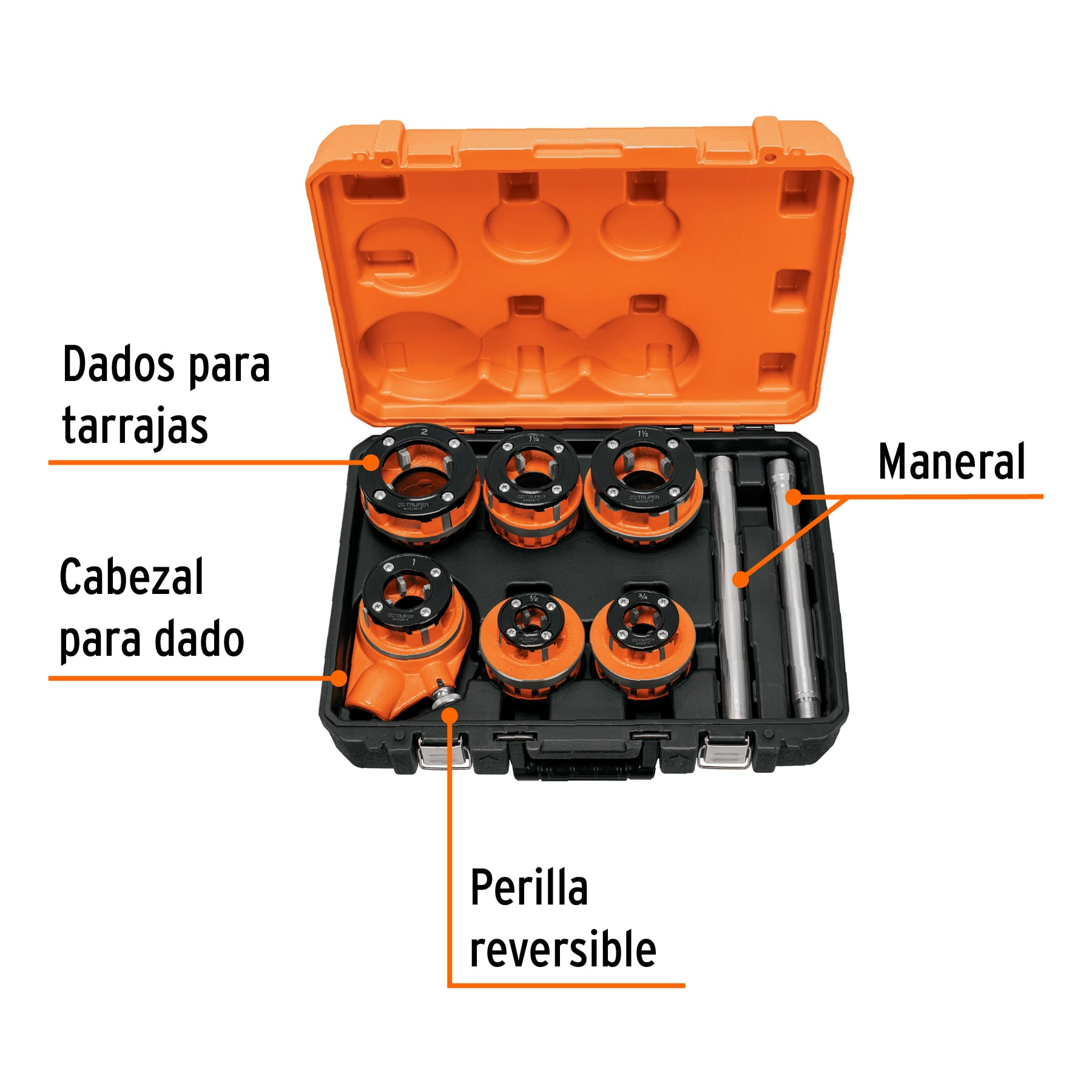 Juego de tarrajas para tubo, 7 piezas, Truper Expert