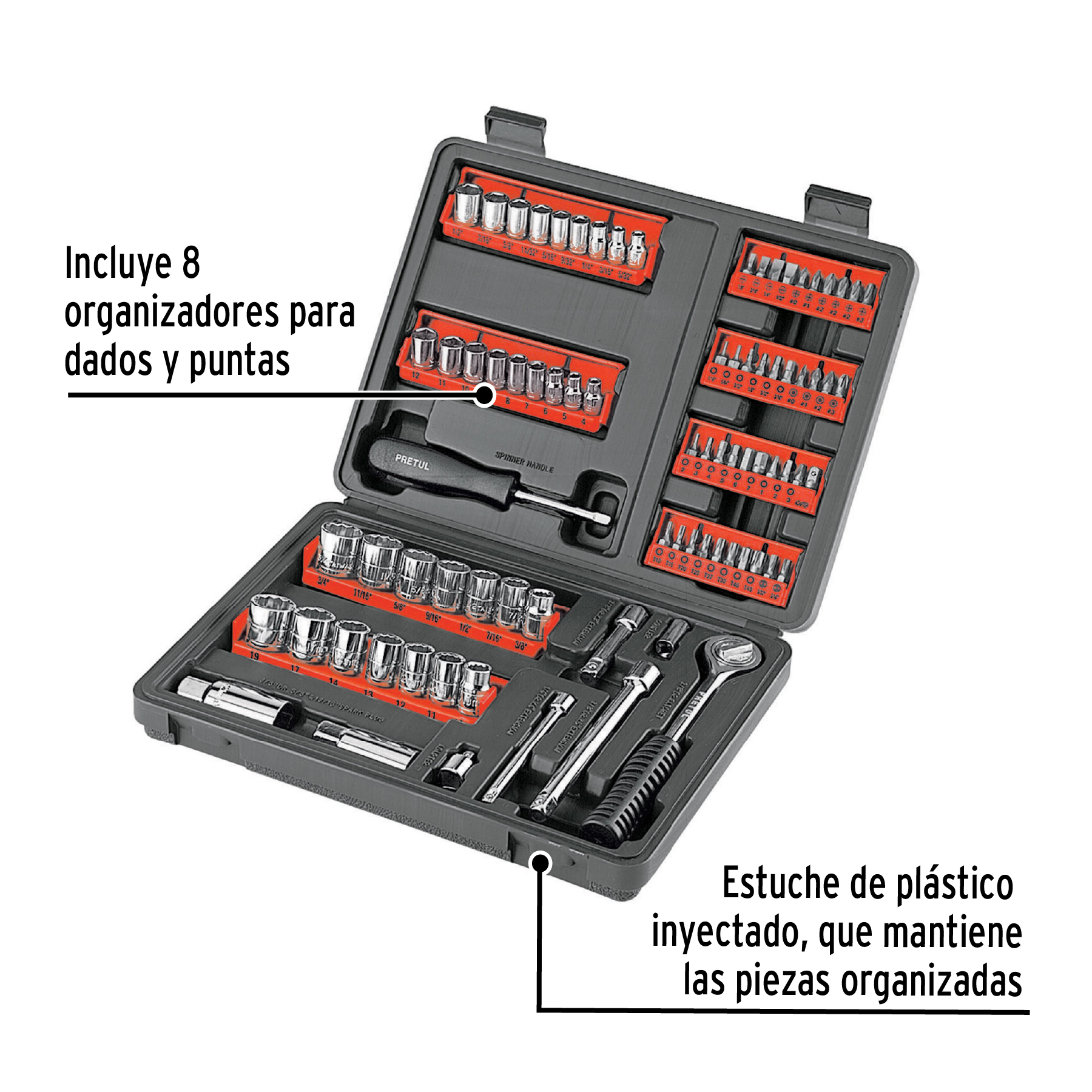 Juego de puntas y dados, 81 piezas, Pretul