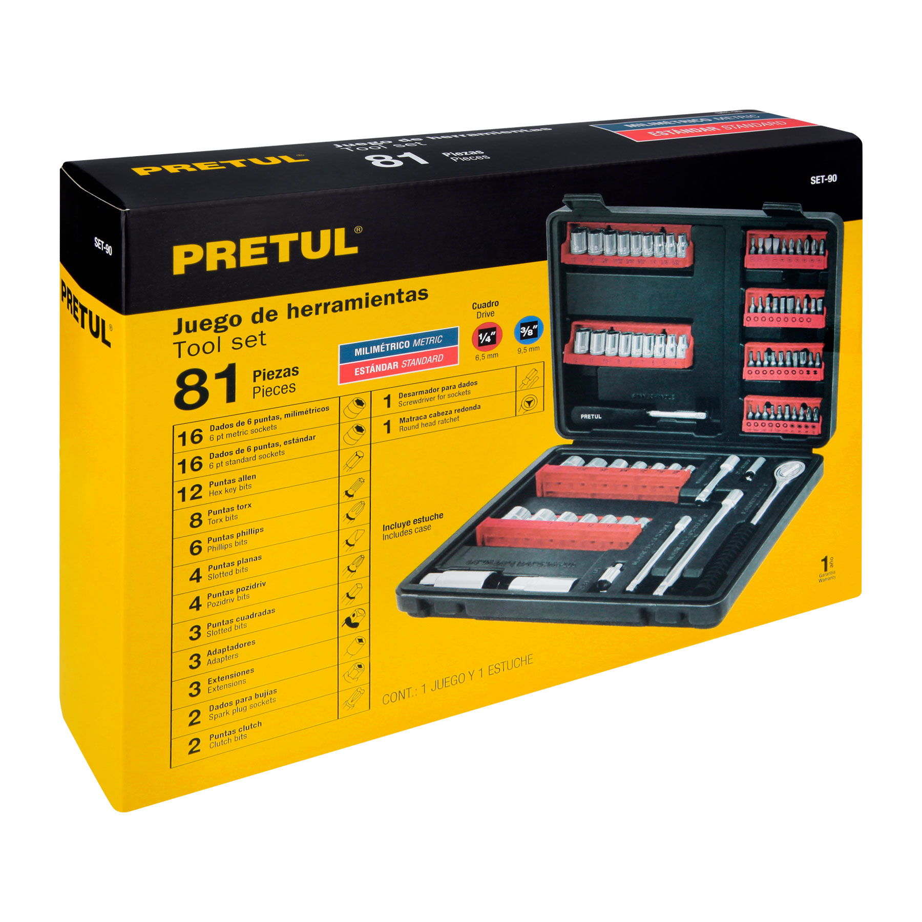 Juego de puntas y dados, 81 piezas, Pretul