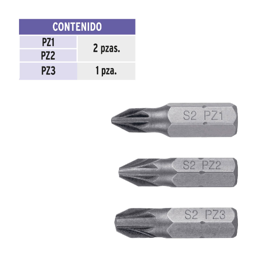 Juego de puntas pozidriv, 1", 5 piezas
