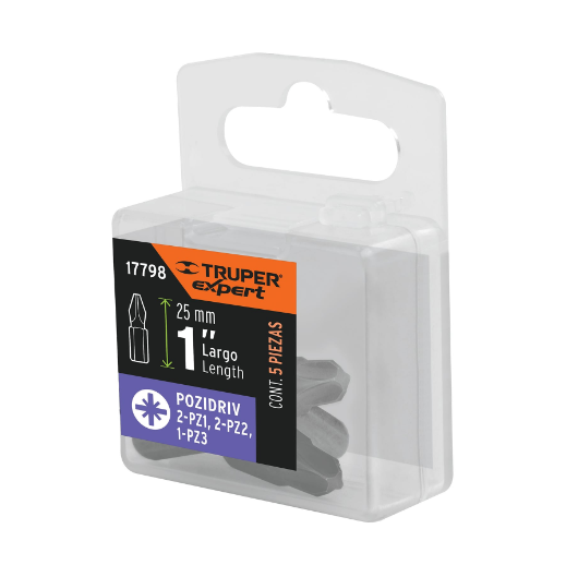 Juego de puntas pozidriv, 1", 5 piezas