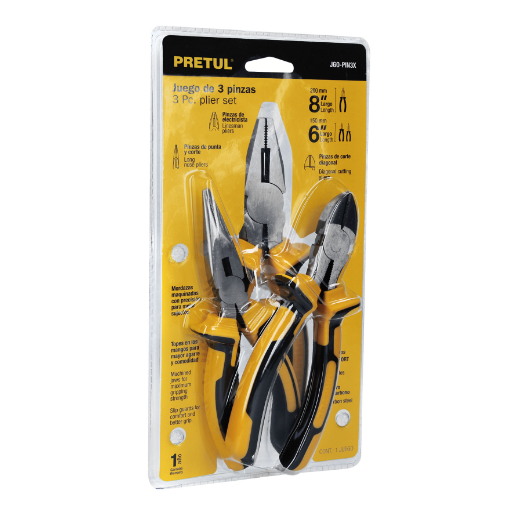 Juego de pinzas, 3 piezas, mango comfort grip, Pretul