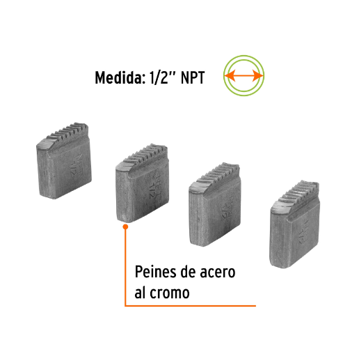 Juego de peines para tarrajas 1/2", 4 piezas