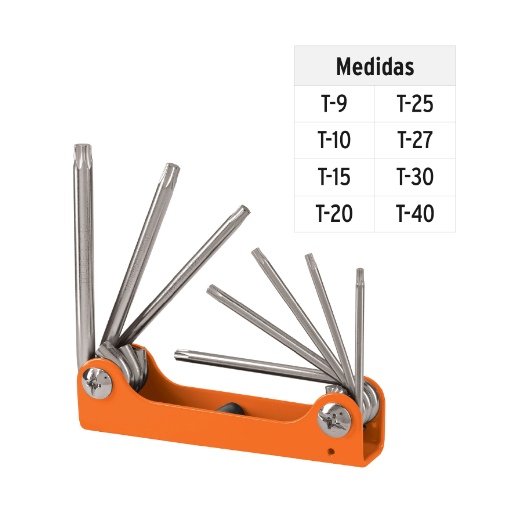 Juego de llaves Torx, 8 piezas, tipo navaja, cuerpo lámina