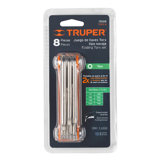 Juego de llaves Torx, 8 piezas, tipo navaja, cuerpo lámina
