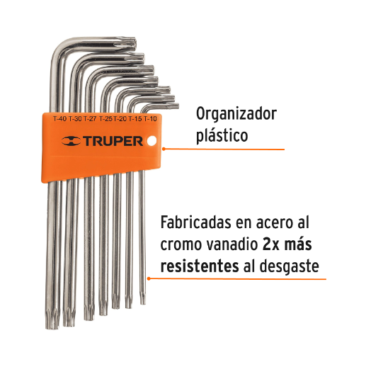 Juego de llaves Torx, 7 piezas, largas