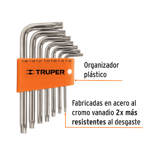 Juego de llaves torx, 7 piezas con organizador