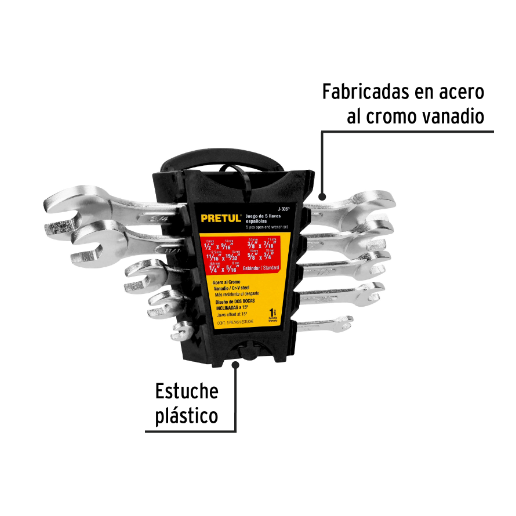 Juego de llaves españolas, 5 piezas std, Pretul