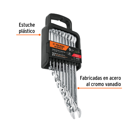 Juego de llaves combinadas, 9 piezas, pulidas