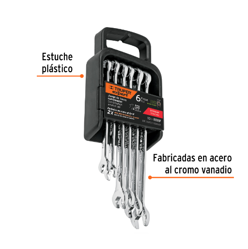 Juego de llaves combinadas, 6 piezas, pulidas