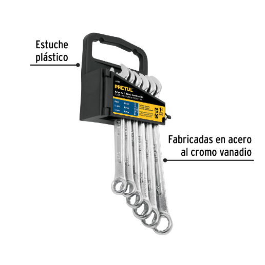 Juego de llaves combinadas, 6 piezas, milimétricas